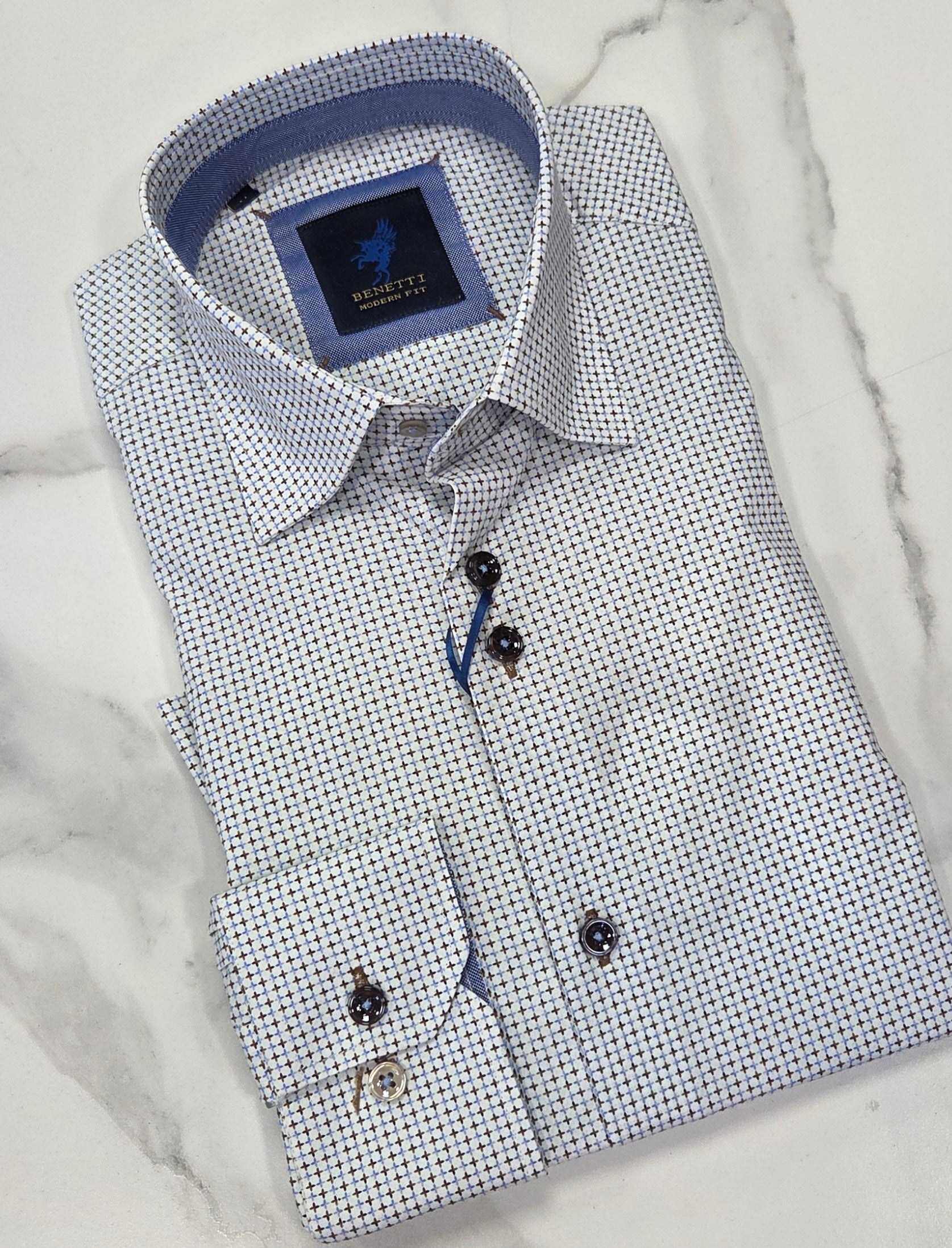 BENETTI KEVIN PATTERN L/S SHIRT - COFFEE/BLUE