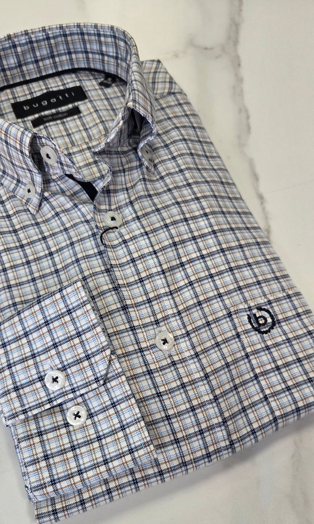 BUGATTI L/S SHIRT - BLUE/BEIGE/NAVY