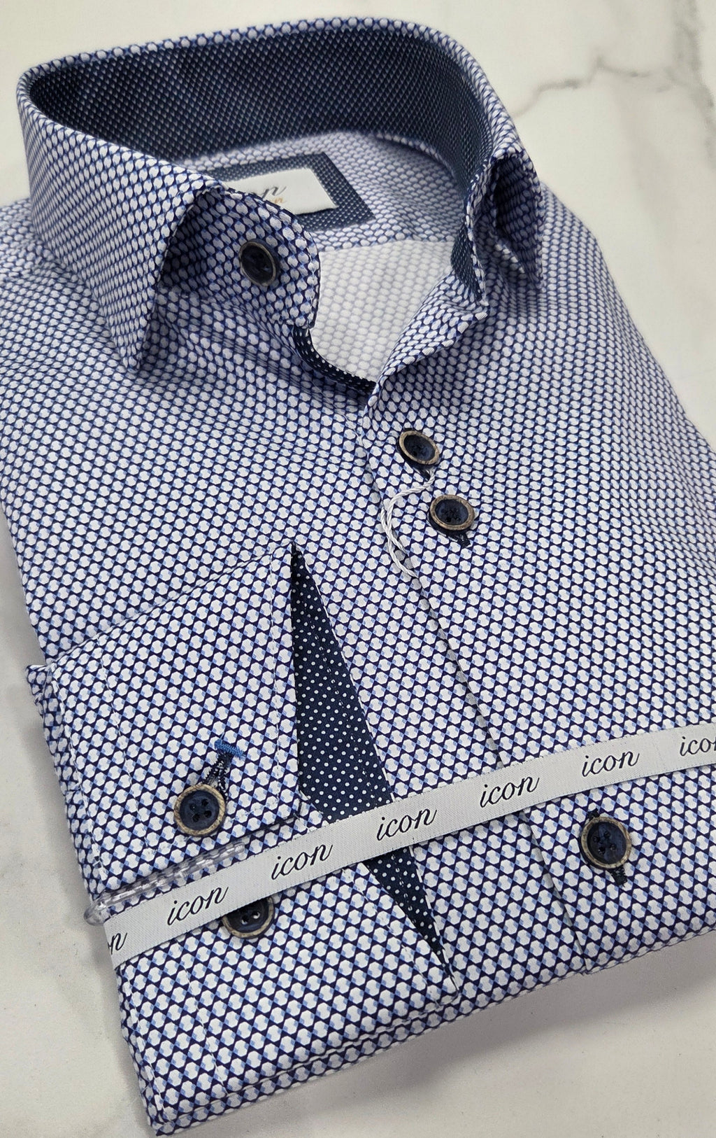 ADVISE ICON PATTERL/S SHIRT (ICN-097) - NAVY/WHITE