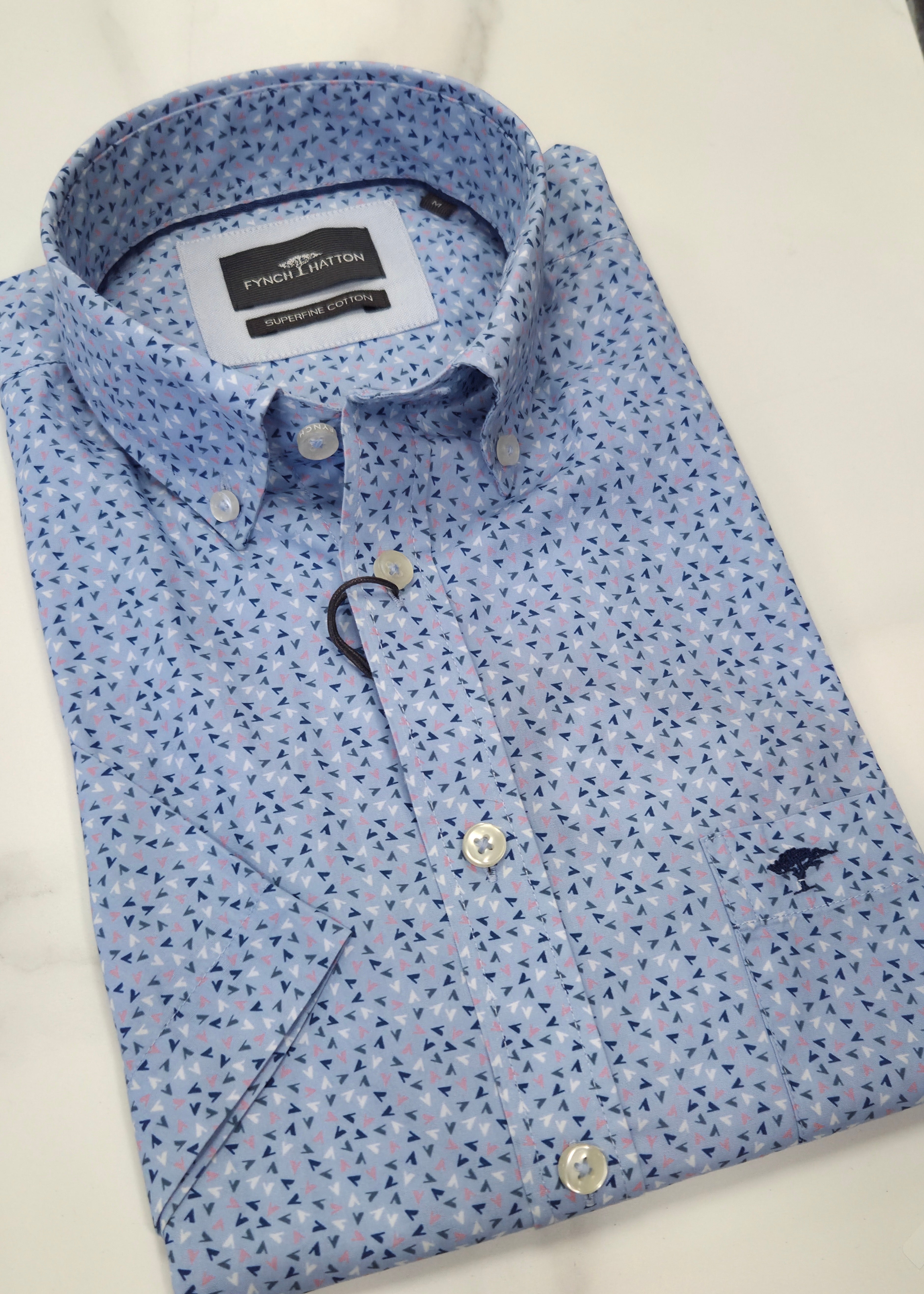FYNCH HATTON PRINT S/S SHIRT  - BLUE