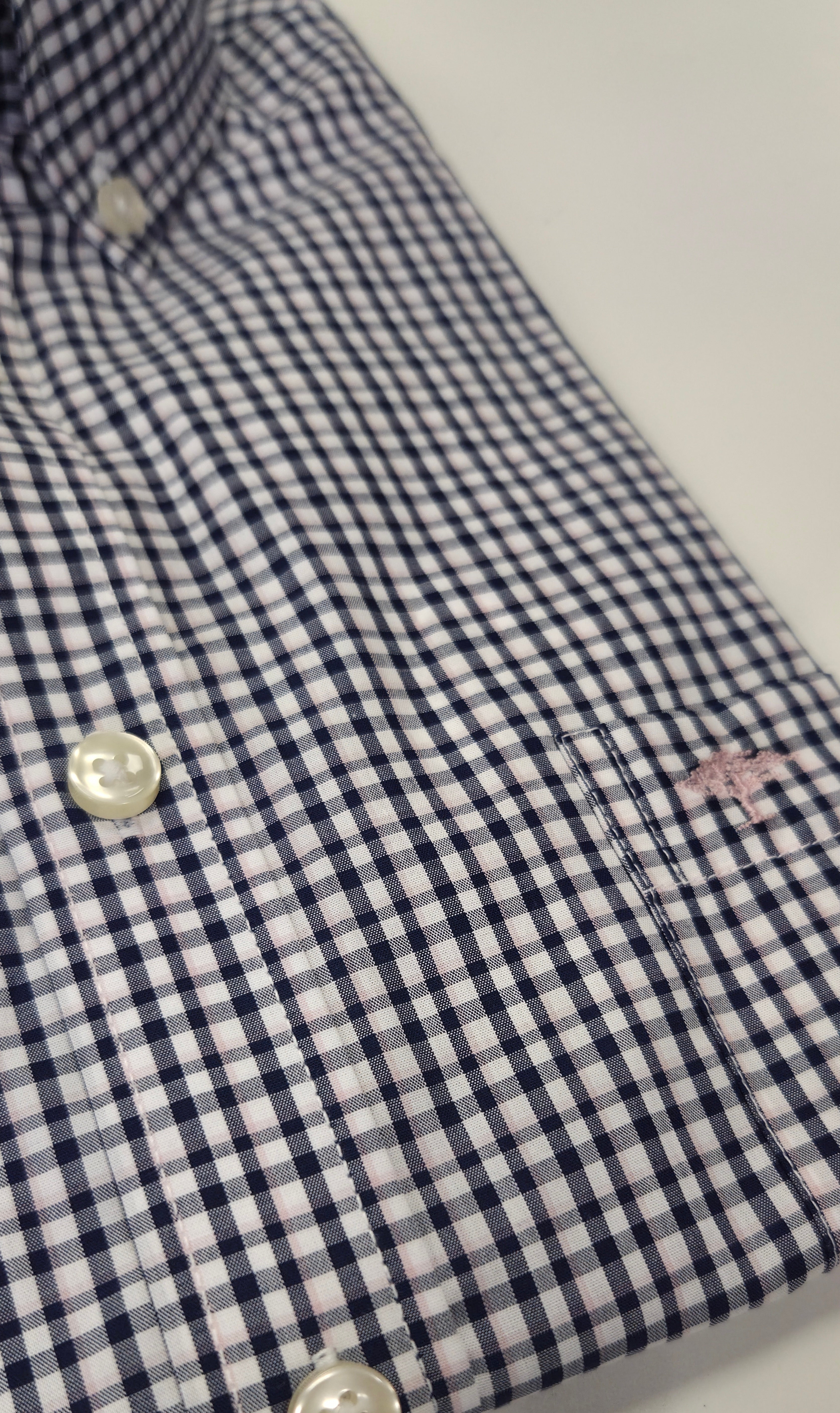 FYNCH HATTON COMBI CHECK S/S - NAVY/PINK