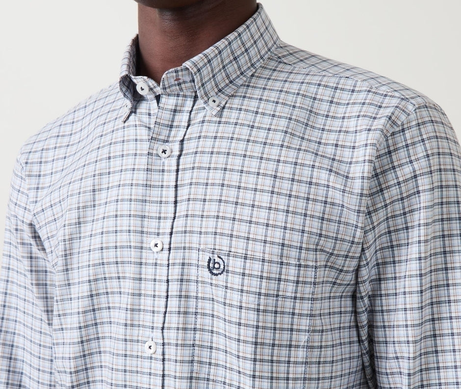 BUGATTI L/S SHIRT - BLUE/BEIGE/NAVY