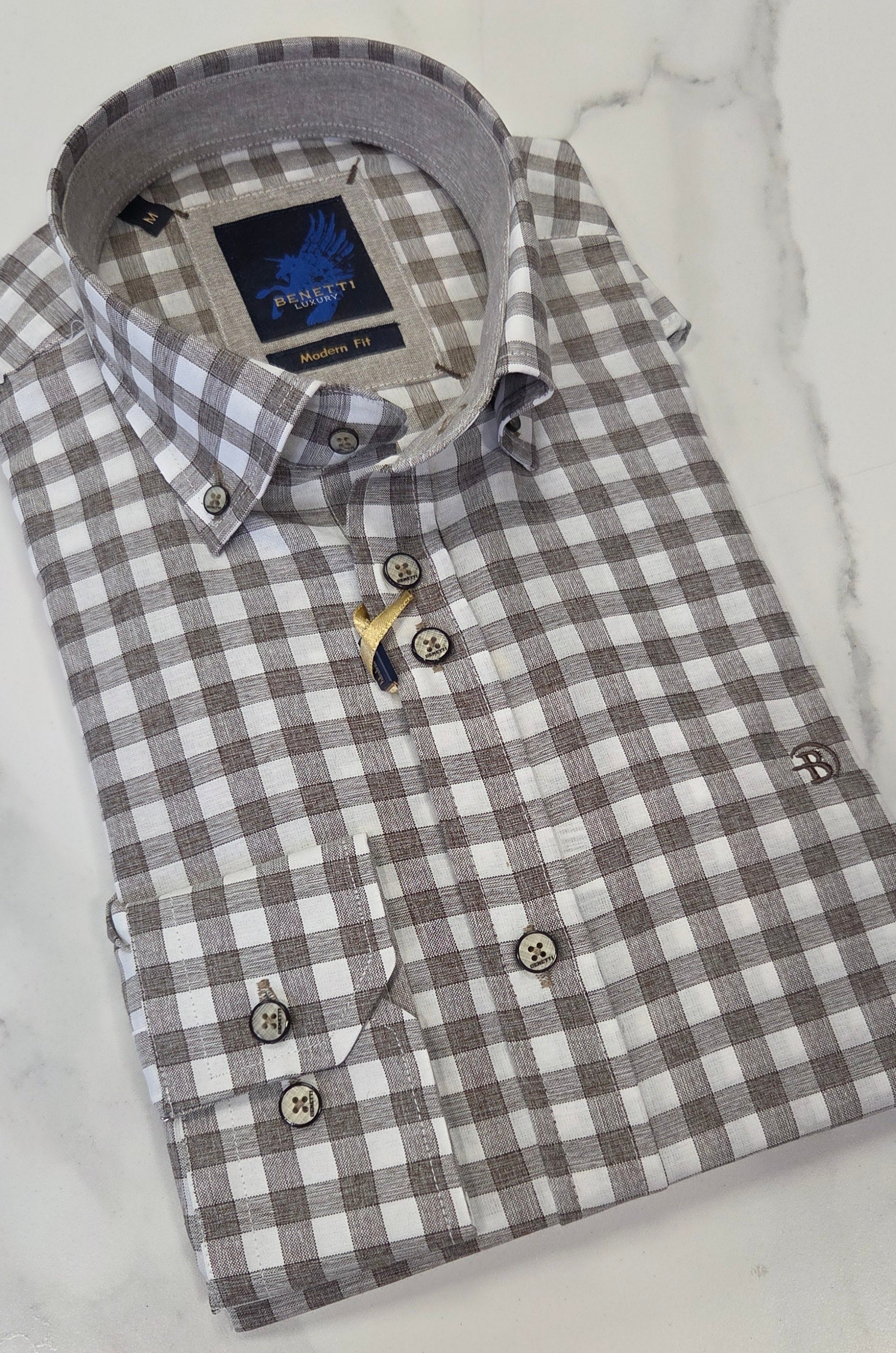 BENETTI JACK L/S CHECK SHIRT - BROWN/WHITE