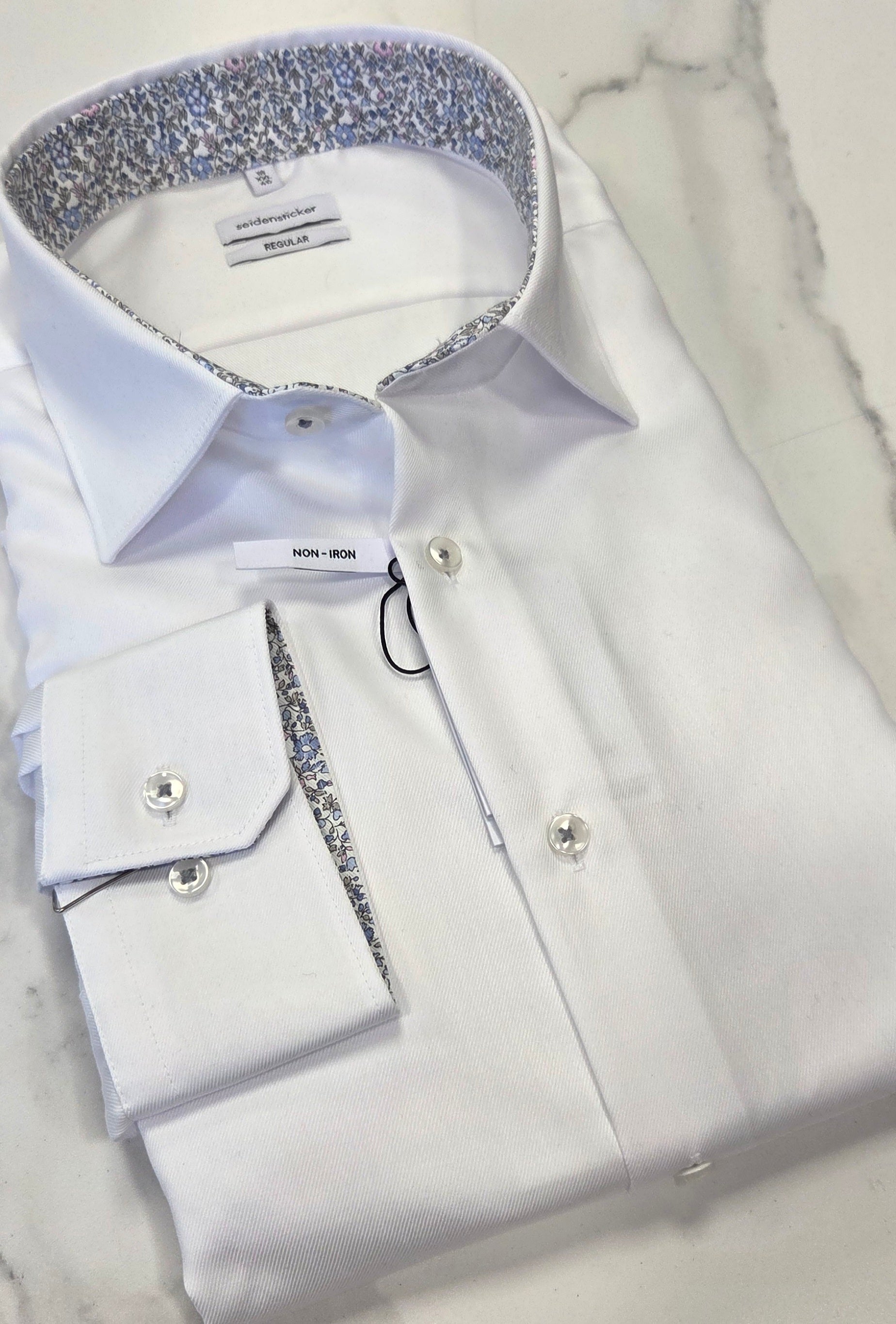 SEIDENSTICKER FLOWER TRIM COLLAR/CUFF REGULAR FIT L/S SHIRT (01.845535) - WHITE