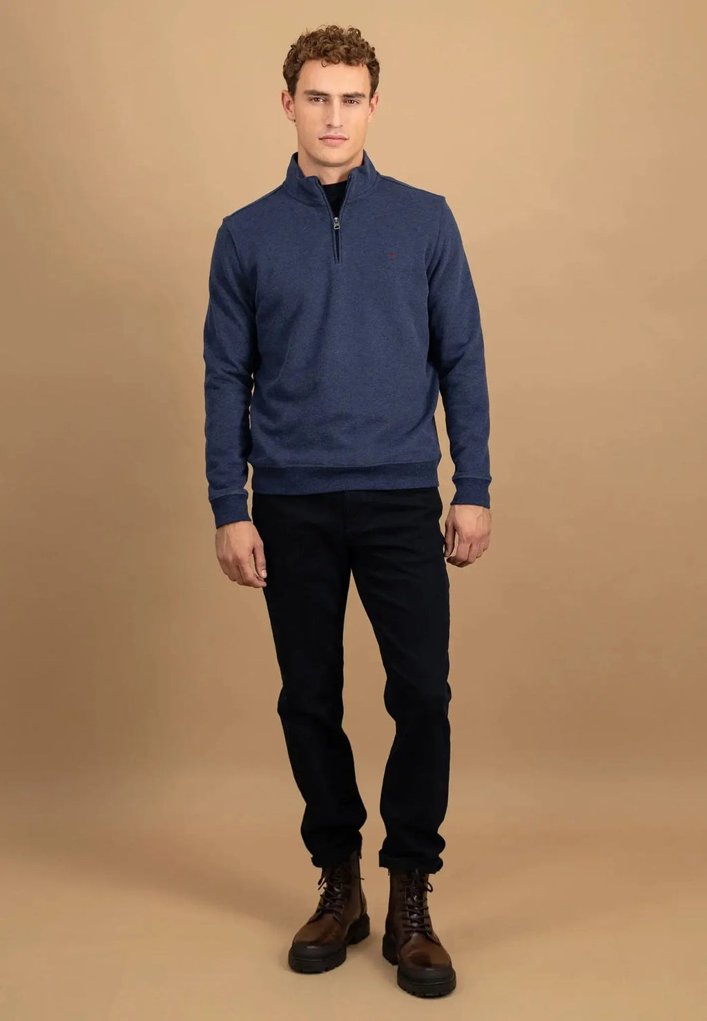 FYNCH HATTON 1/4 ZIP SWEATSHIRT  - MIDNIGHT BLUE