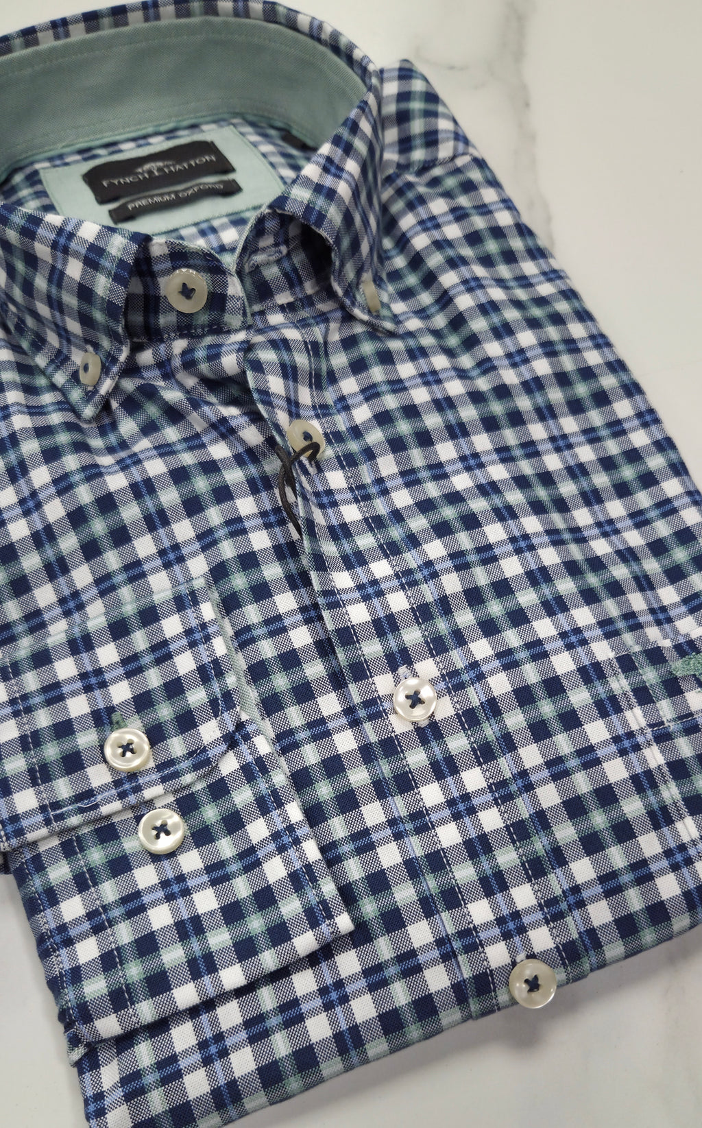 FYNCH HATTON OXFORD CHECK L/S SHIRT (1508-8690-734) - BLUE/GREEN