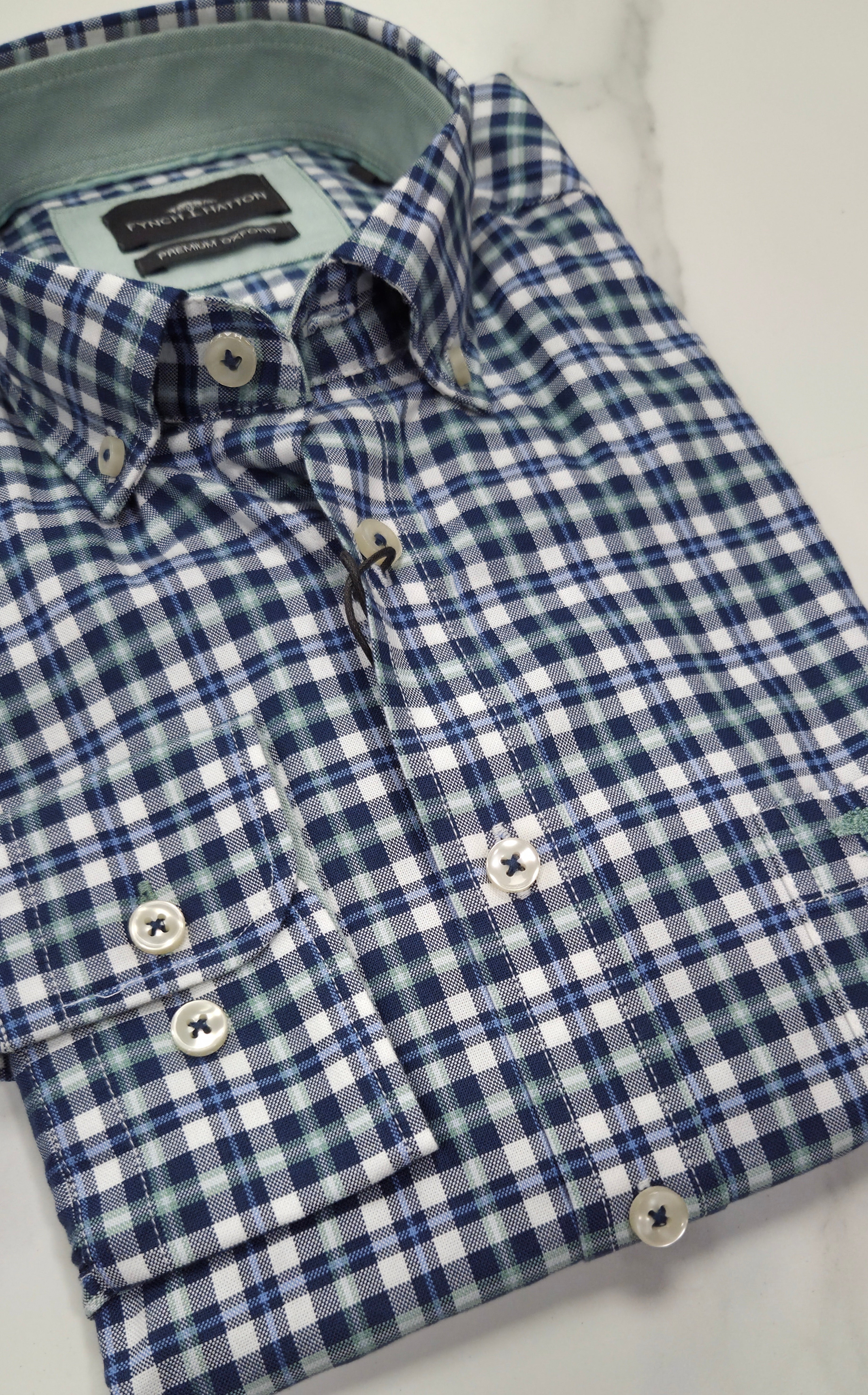 FYNCH HATTON OXFORD CHECK L/S SHIRT (1508-8690-734) - BLUE/GREEN