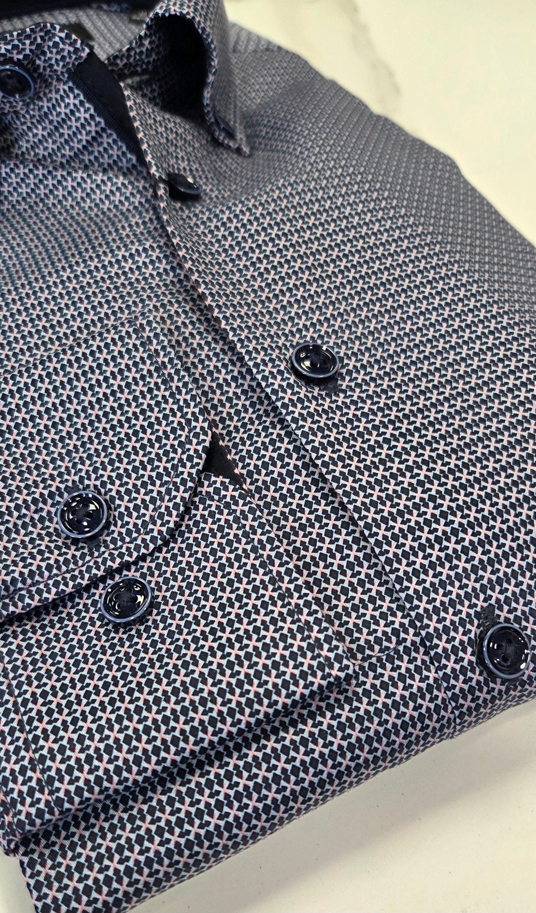 BUGATTI PATTERN L/S SHIRT - NAVY