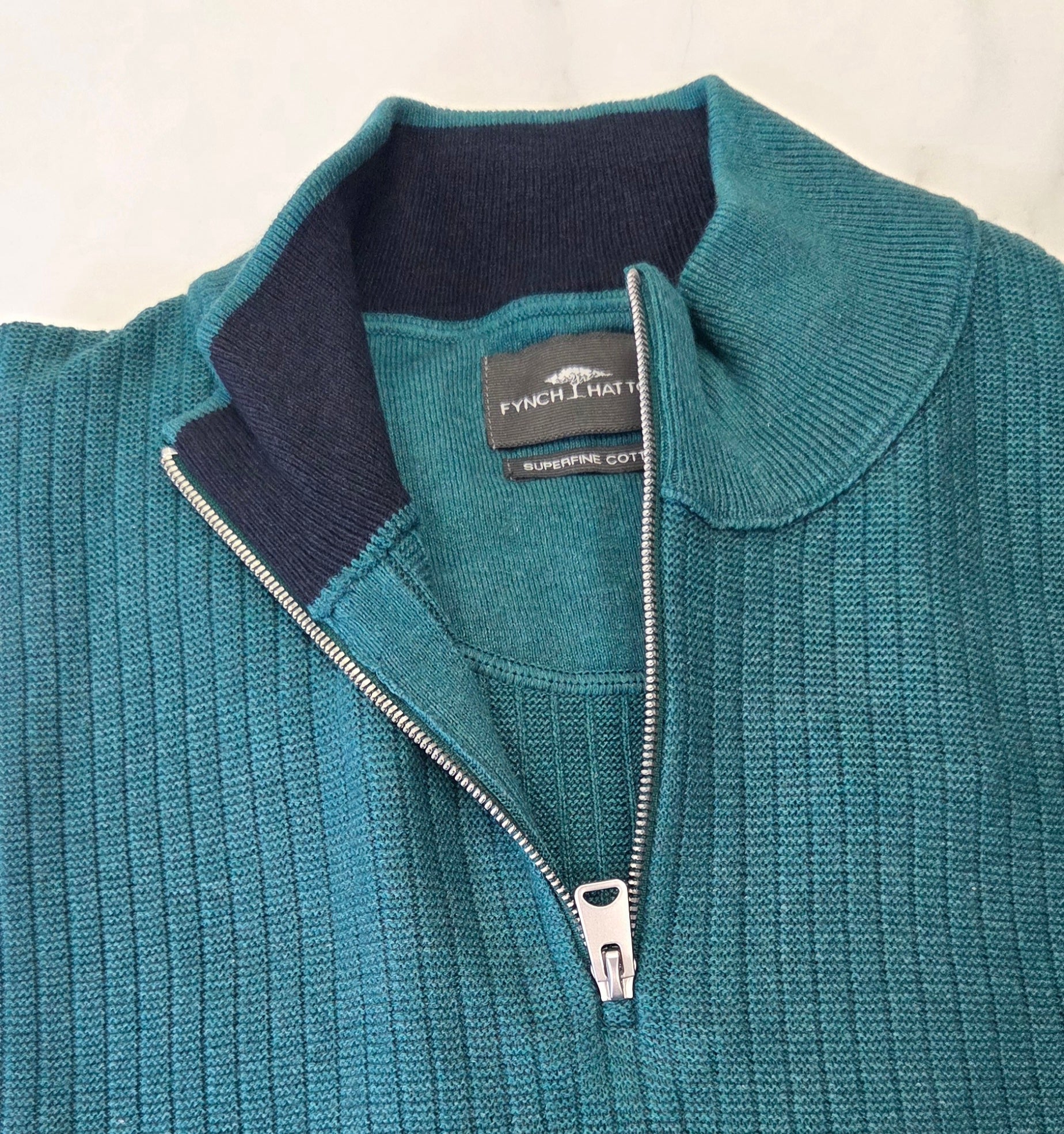 FYNCH HATTON 1/4 ZIP RIBBED KNITWEAR  - TEAL