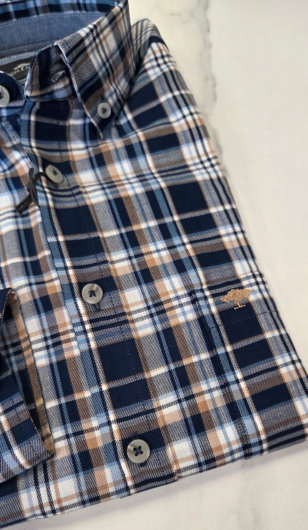 FYNCH HATTON CHECK L/S SHIRT  - NAVY