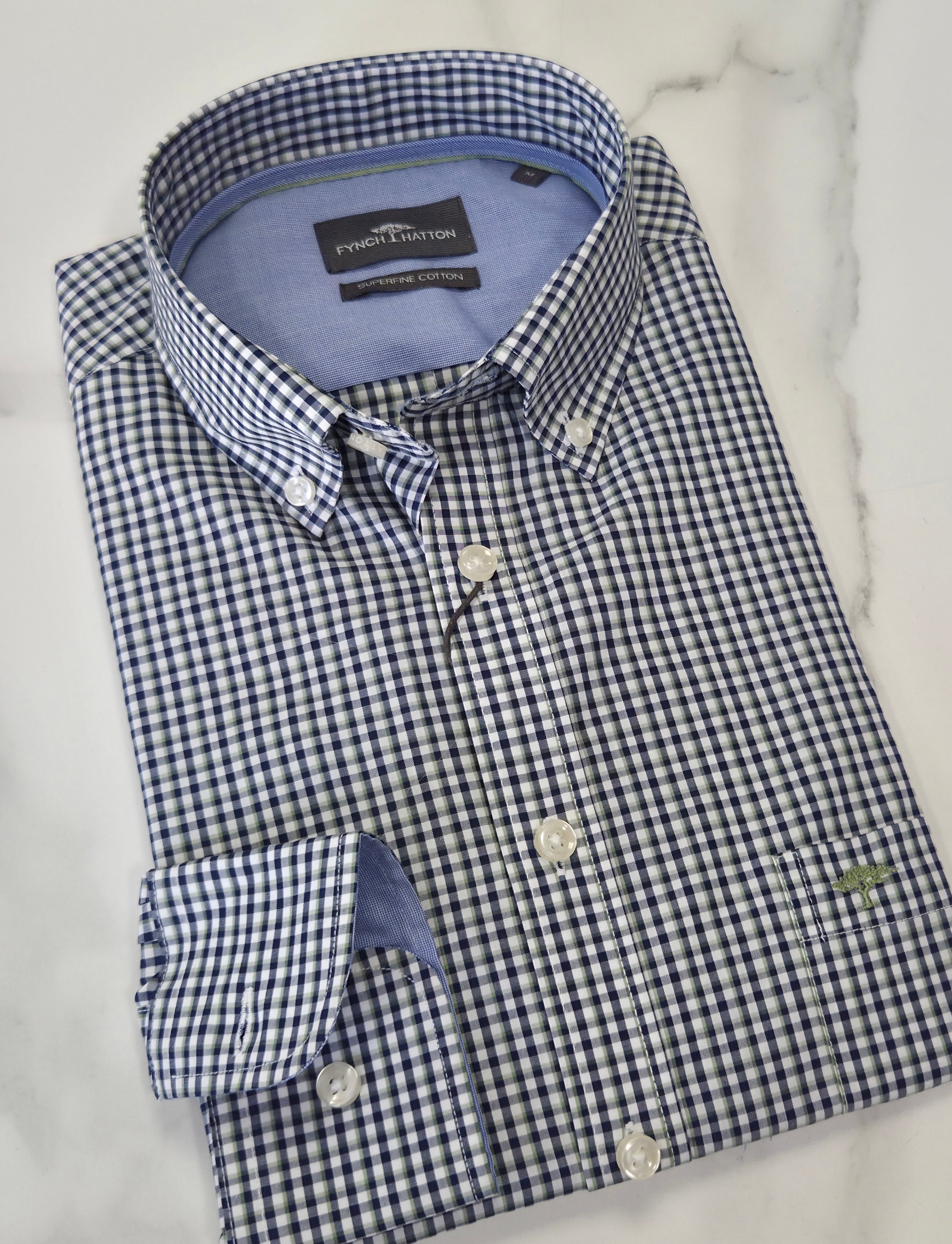 FYNCH HATTON COMBI CHECK L/S SHIRT (16135120) -NAVY/GREEN