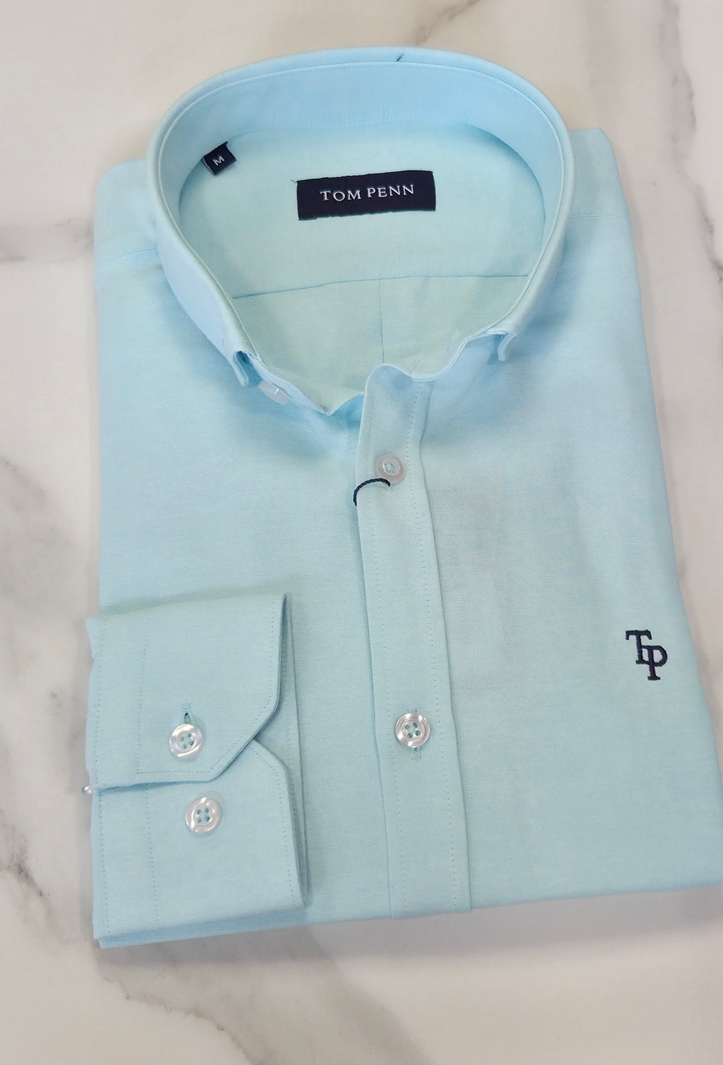 TOM PENN SLIM OXFORD COTTON L/S SHIRT - OCEAN