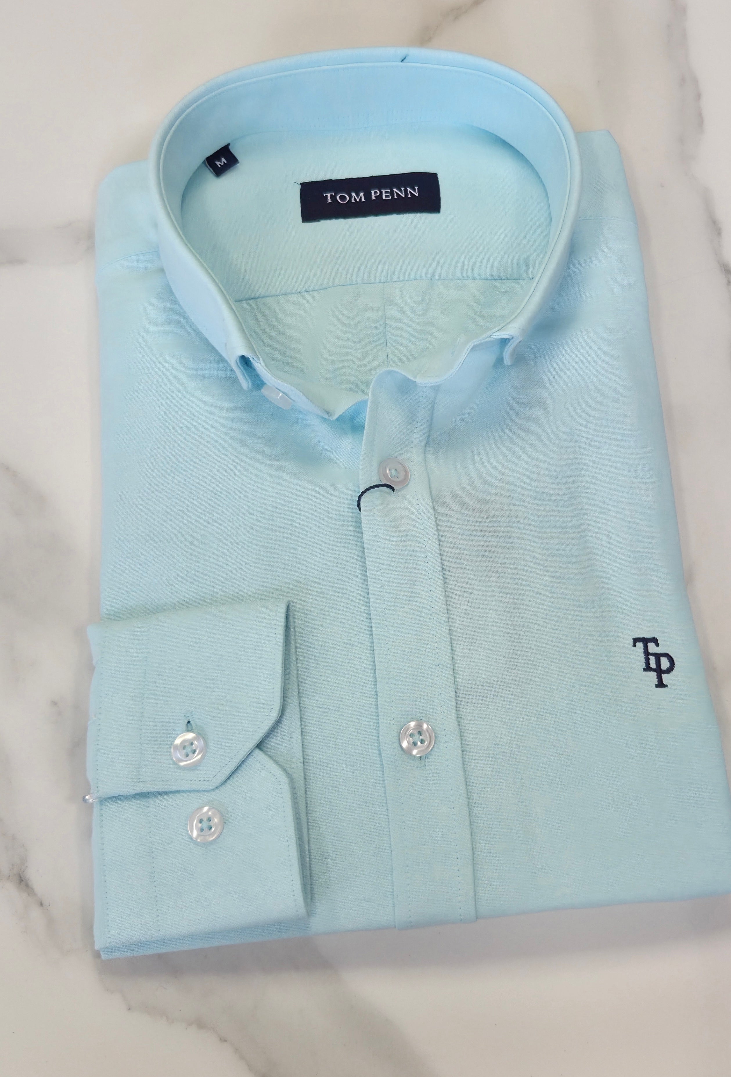TOM PENN SLIM OXFORD COTTON L/S SHIRT - OCEAN