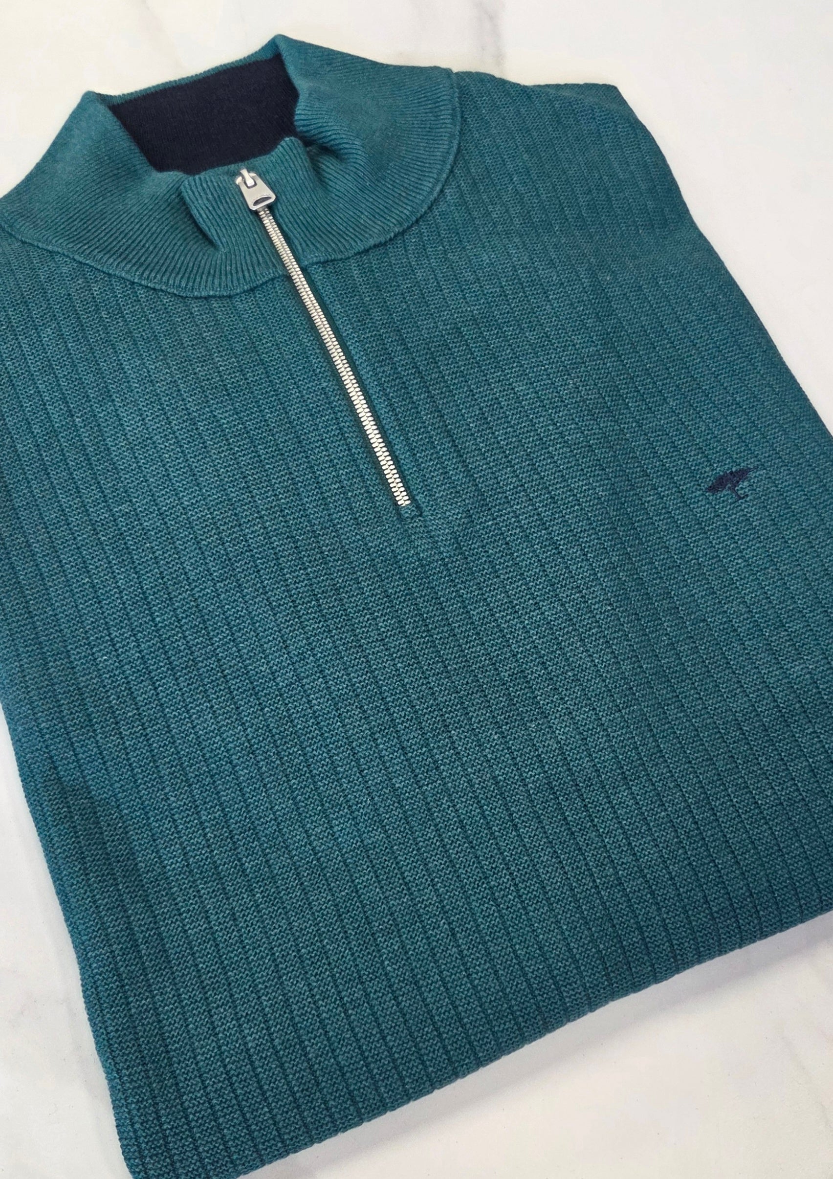 FYNCH HATTON 1/4 ZIP RIBBED KNITWEAR  - TEAL