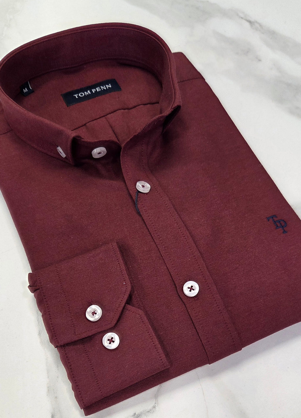 TOM PENN OXFORD COTTON L/S SHIRT - WINE