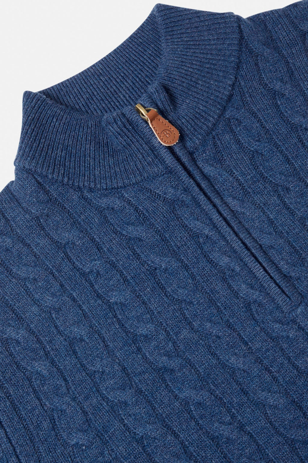 BENETTI GRANT CABLE 1/4 ZIP KNITWEAR - INDIGO