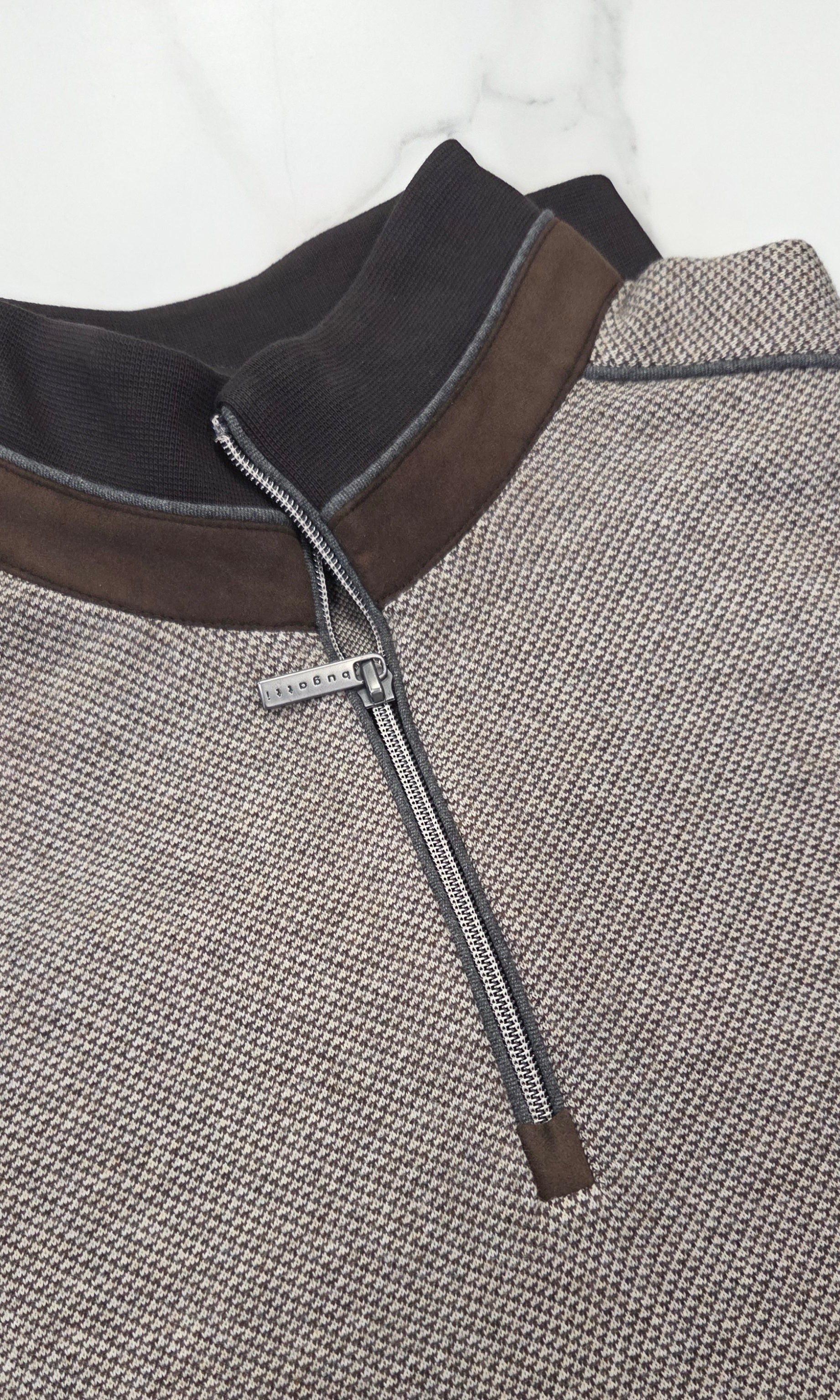 BUGATTI 1/4 ZIP TROYER KNIT (85060D/90) - BROWN/BEIGE