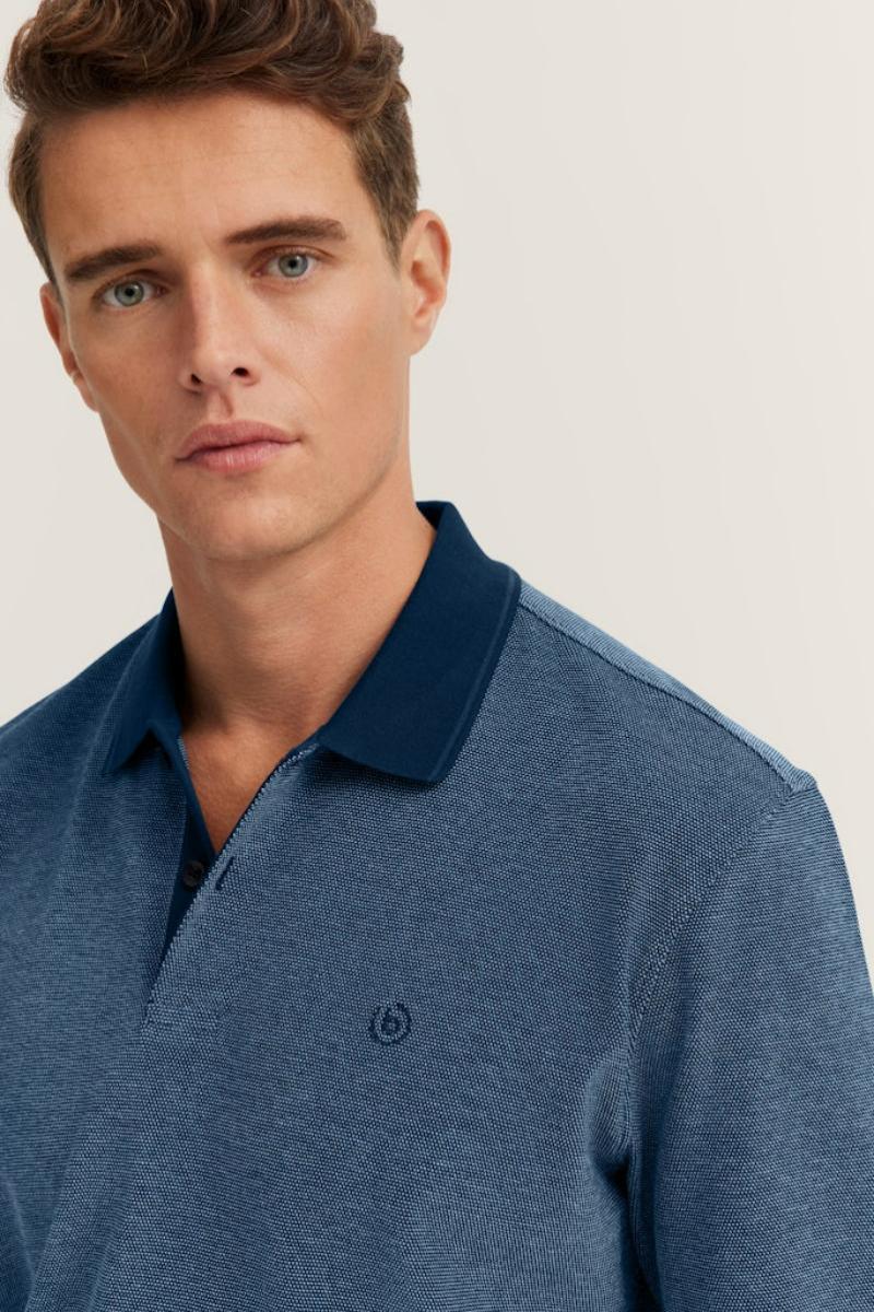 BUGATTI TEXTURED POLOSHIRT  - BLUE