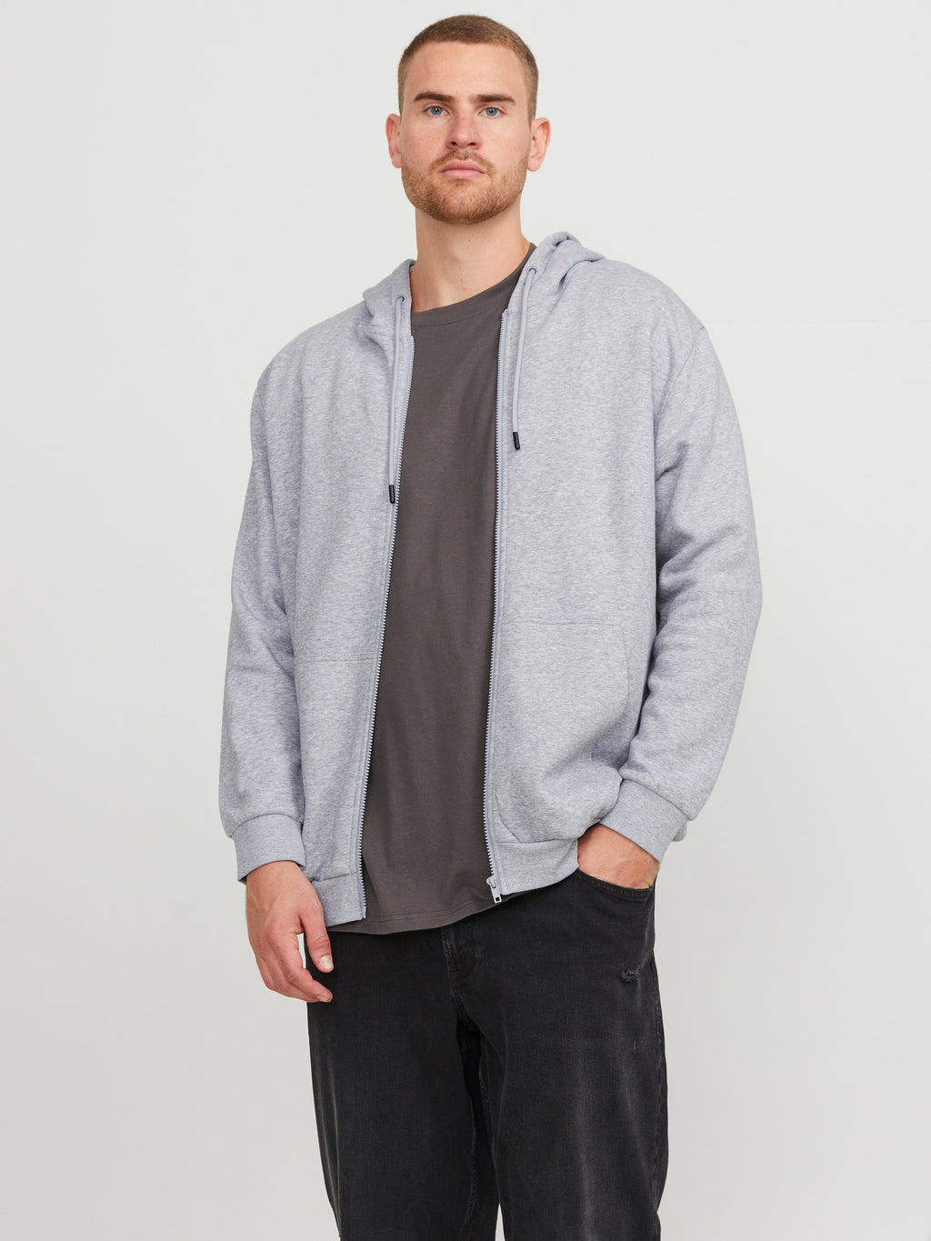 JACK & JONES ZIP HOODIE PLUS SIZE - GREY