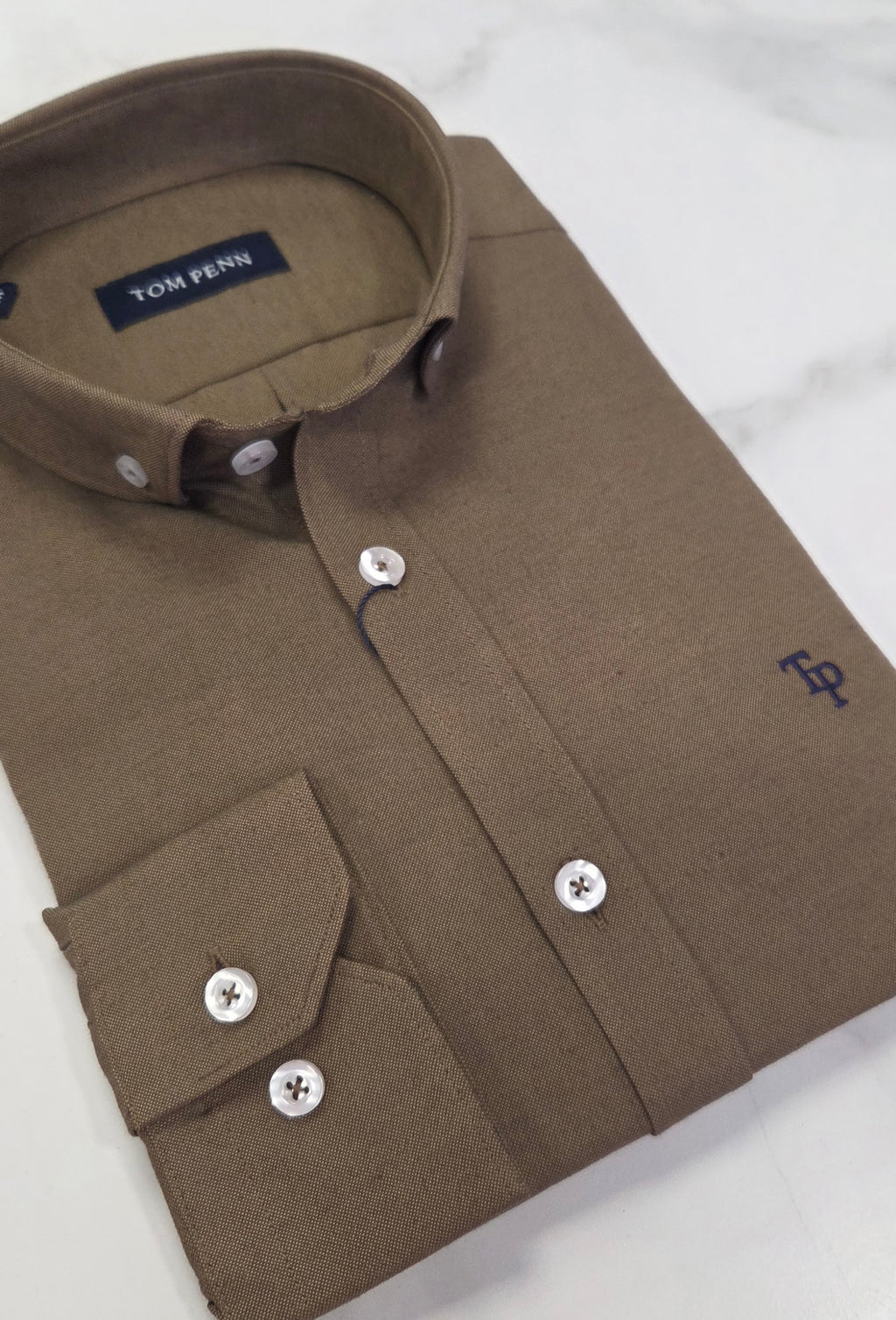 TOM PENN OXFORD COTTON L/S SHIRT - TAN