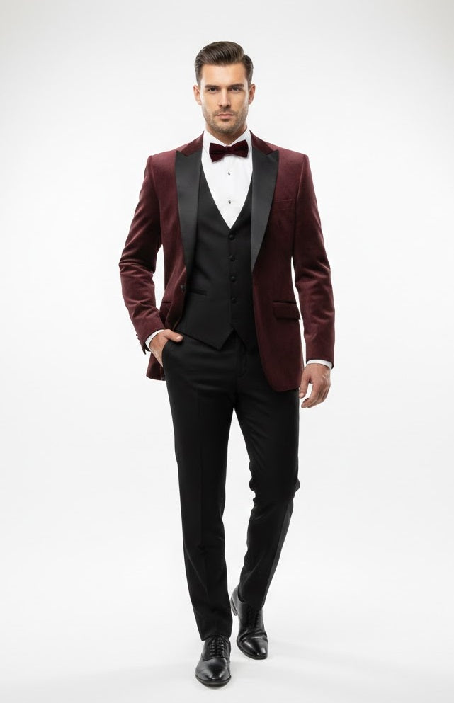 WHITE LABEL JACOB VELVET TUX JACKET - BURGUNDY