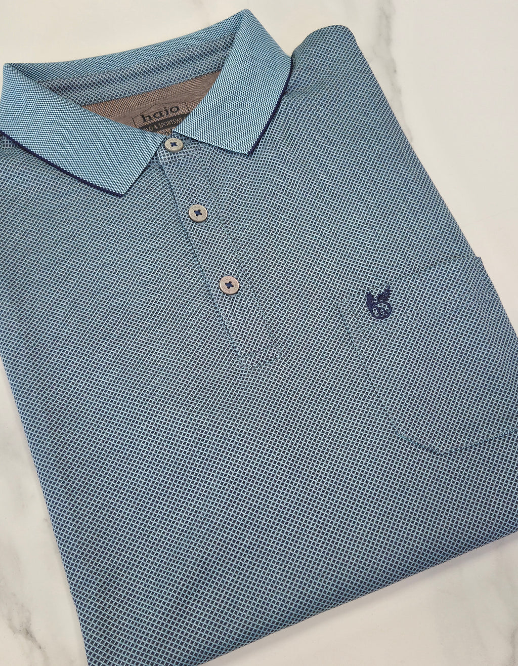 HAJO TEXTURED POLO SHIRT (20104/616) - TEAL/NAVY