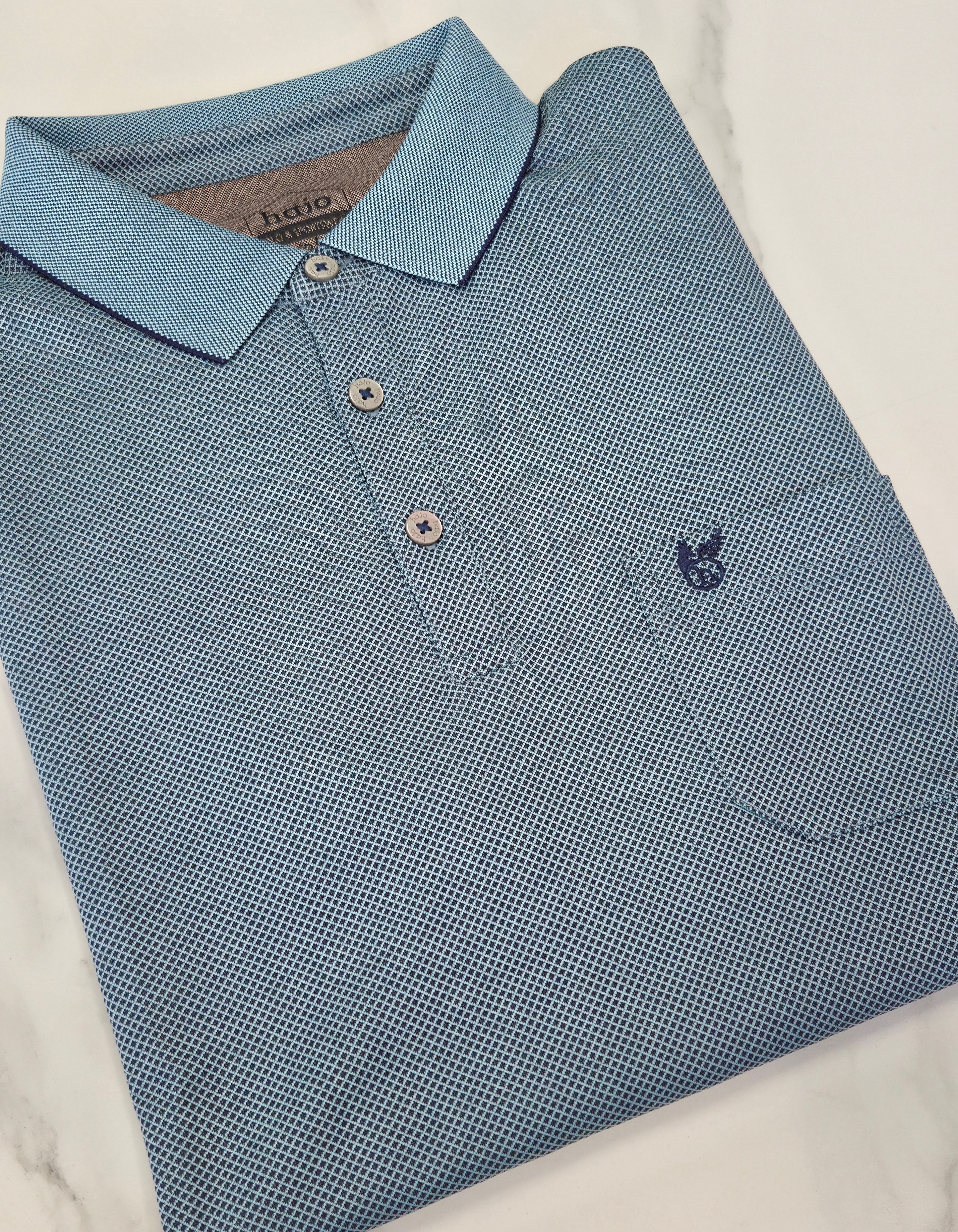 HAJO TEXTURED POLO SHIRT (20104/616) - TEAL/NAVY