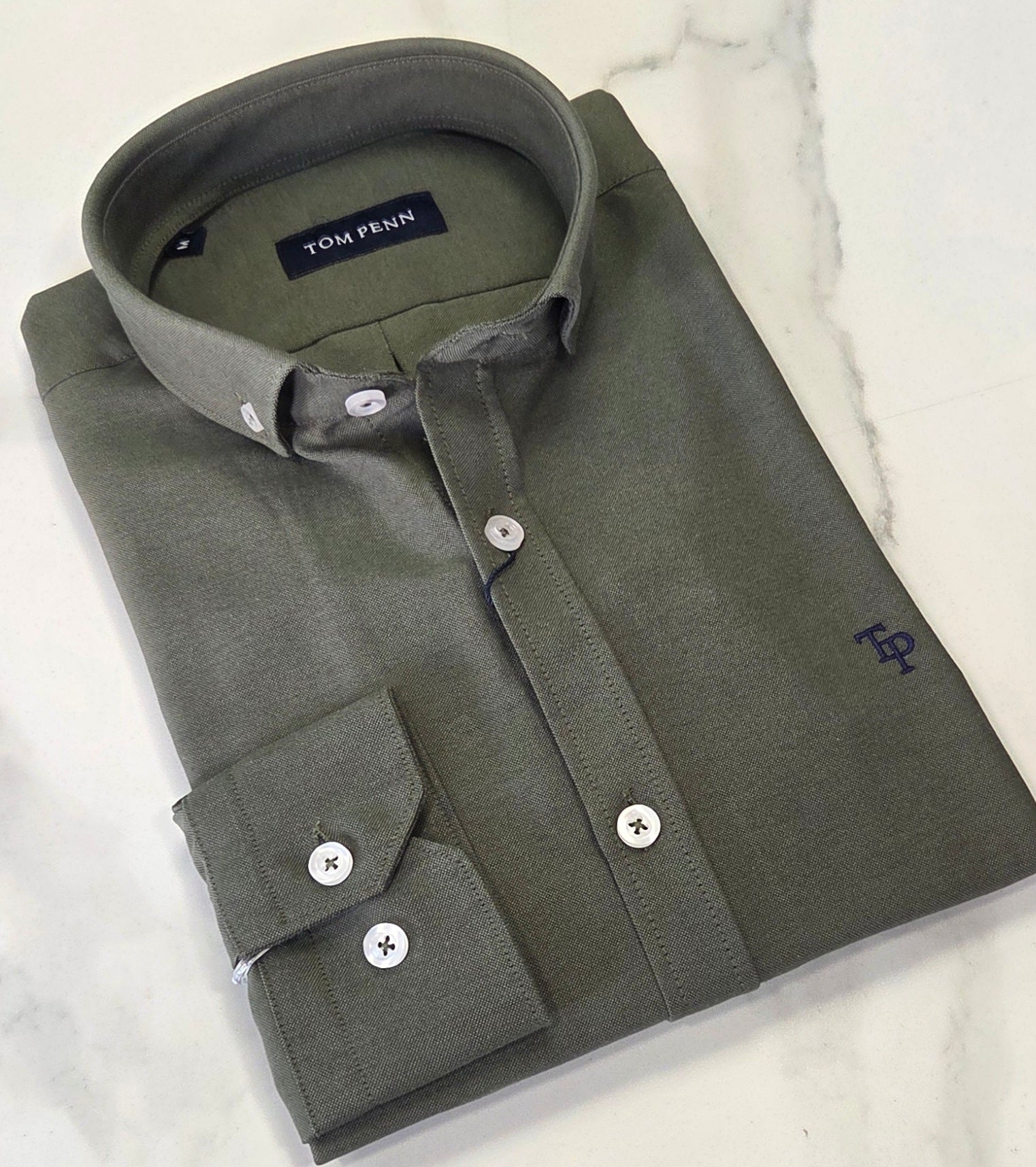 TOM PENN OXFORD COTTON L/S SHIRT - KHAKI