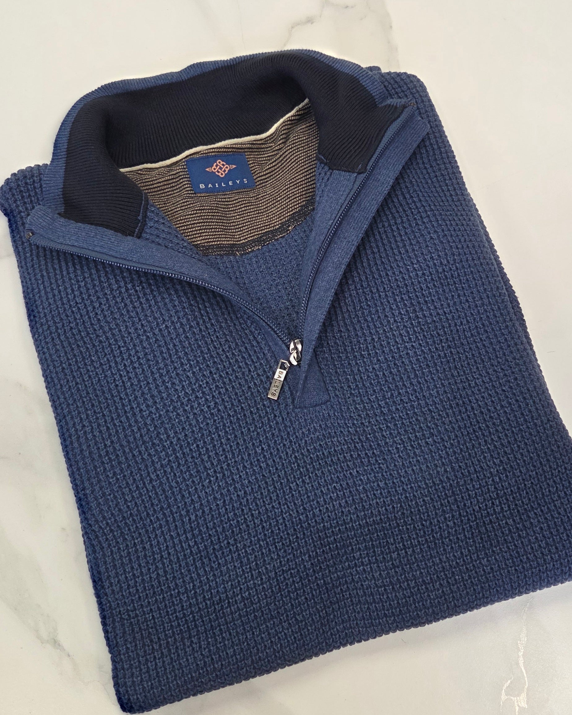 BAILEYS TEXTURED 1/4 ZIP KNITWEAR - DENIM