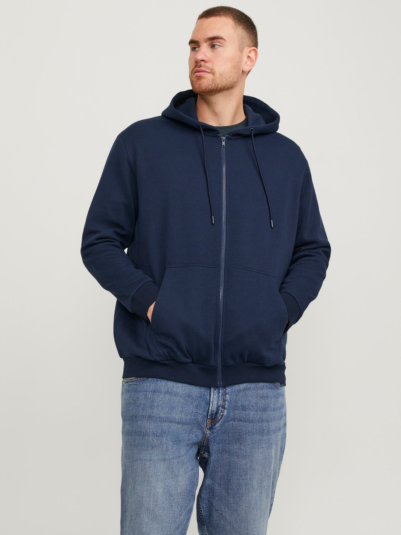 JACK & JONES ZIP HOODIE PLUS SIZE - NAVY