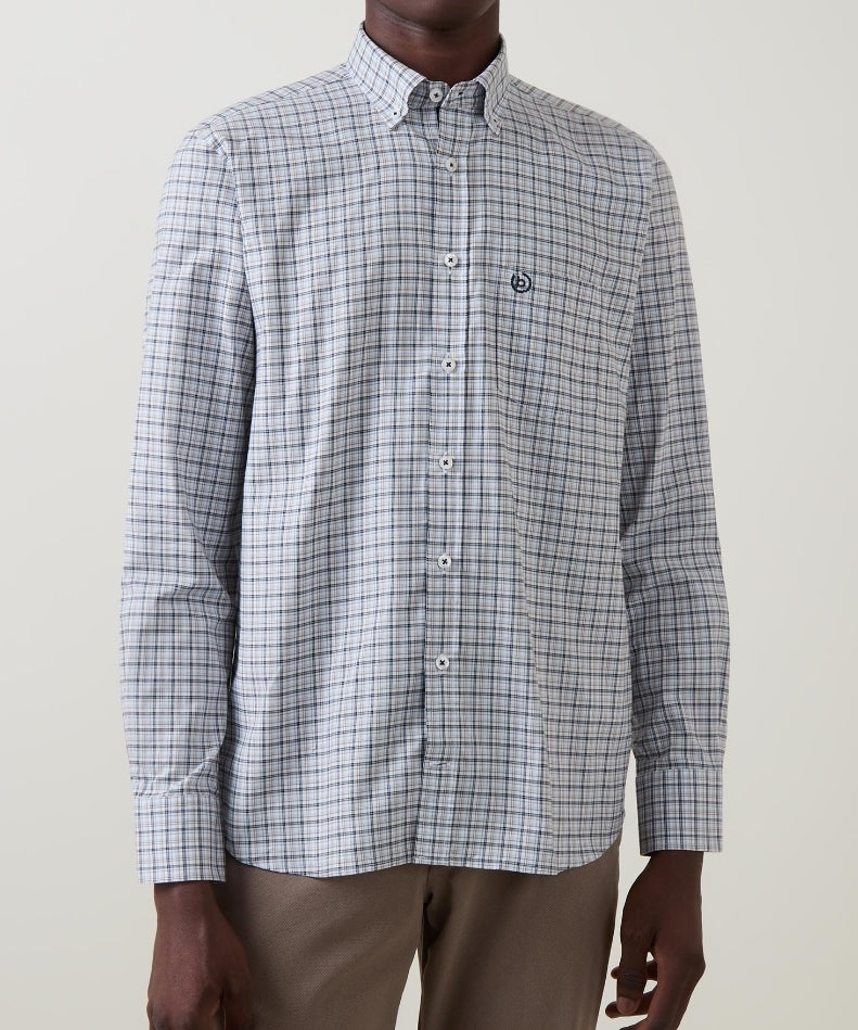 BUGATTI L/S SHIRT - BLUE/BEIGE/NAVY