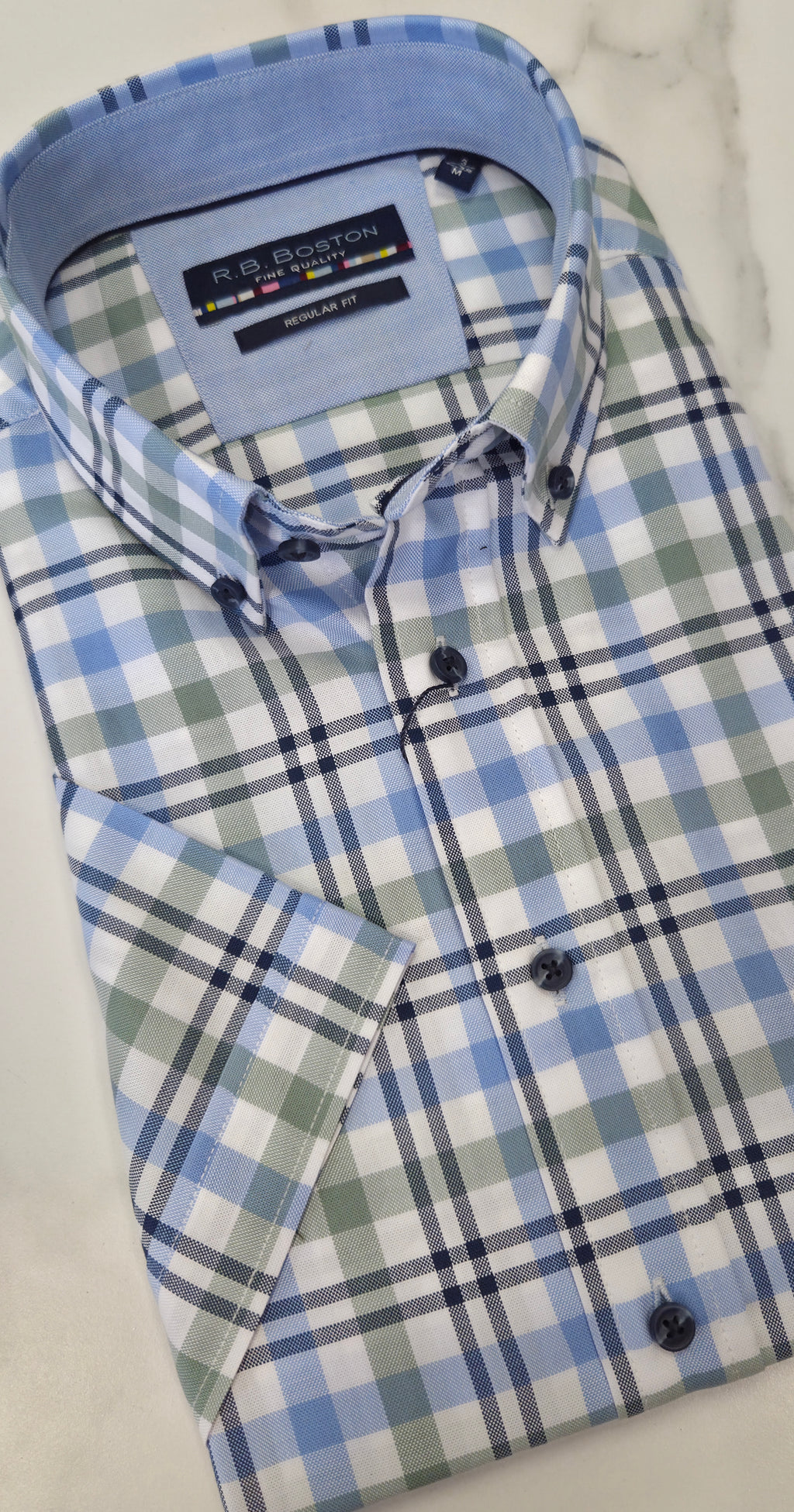R.B BOSTON CHECK S/S SHIRT - BLUE/GREEN