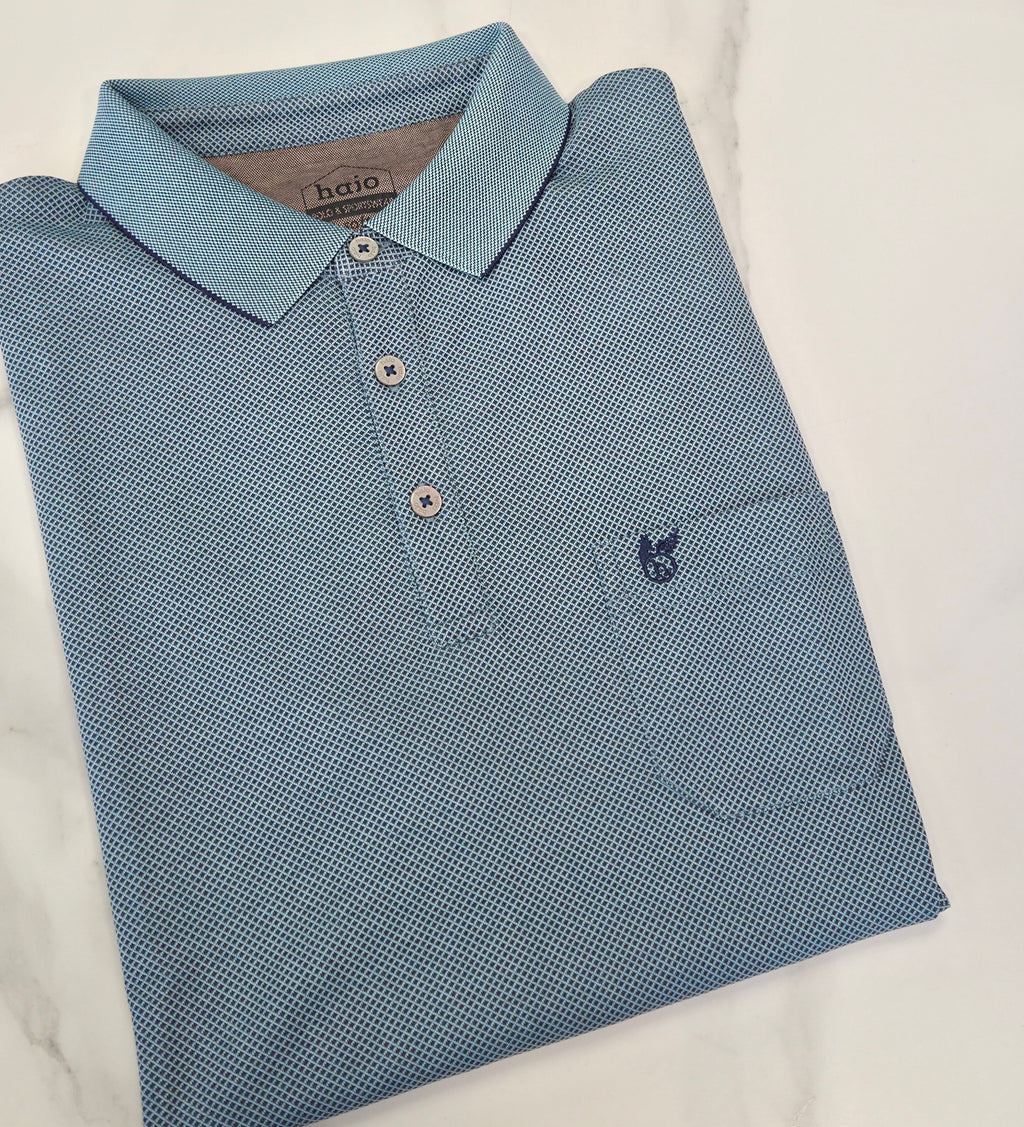 HAJO TEXTURED POLO SHIRT (20104/616) - TEAL/NAVY