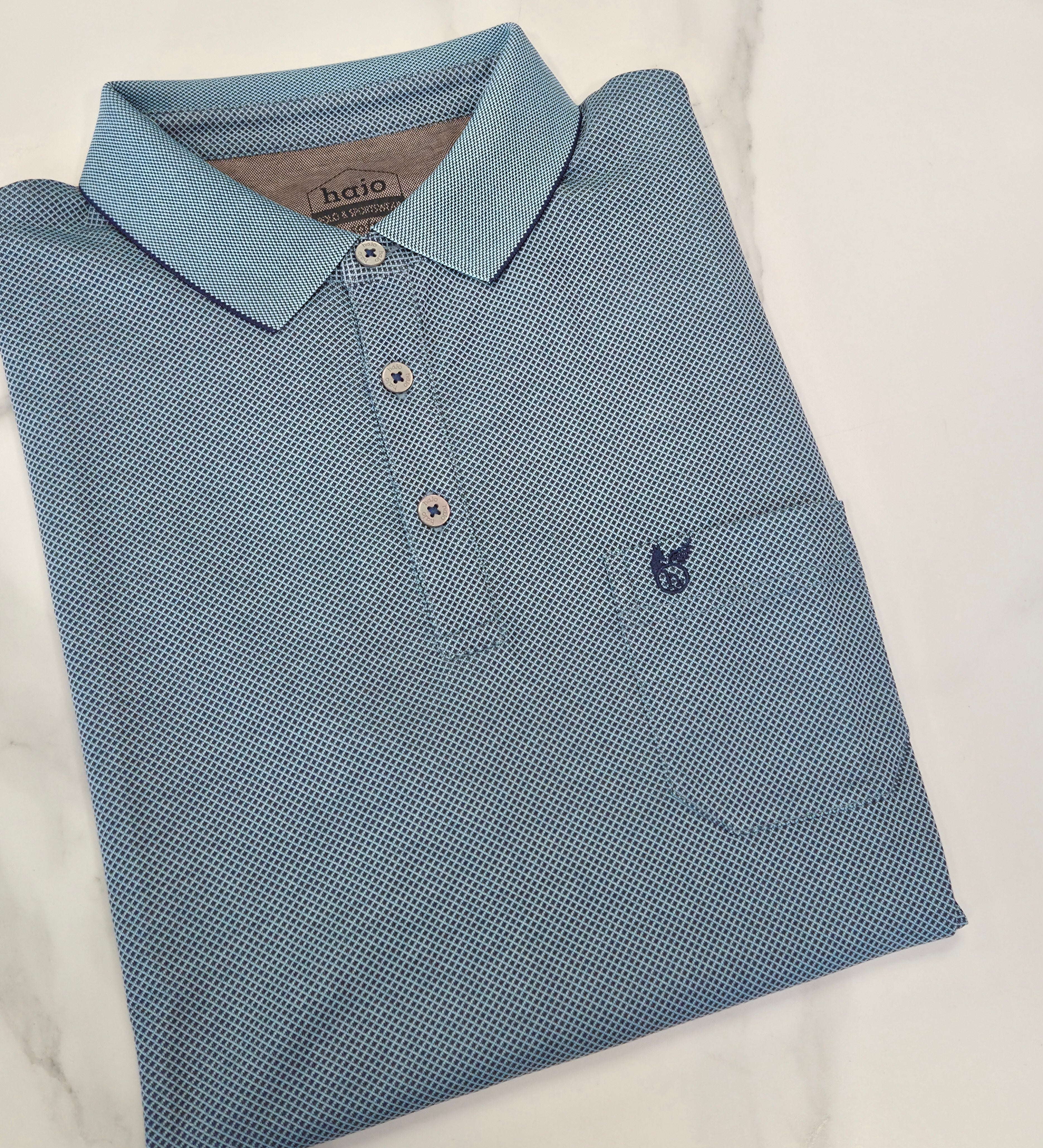 HAJO TEXTURED POLO SHIRT (20104/616) - TEAL/NAVY