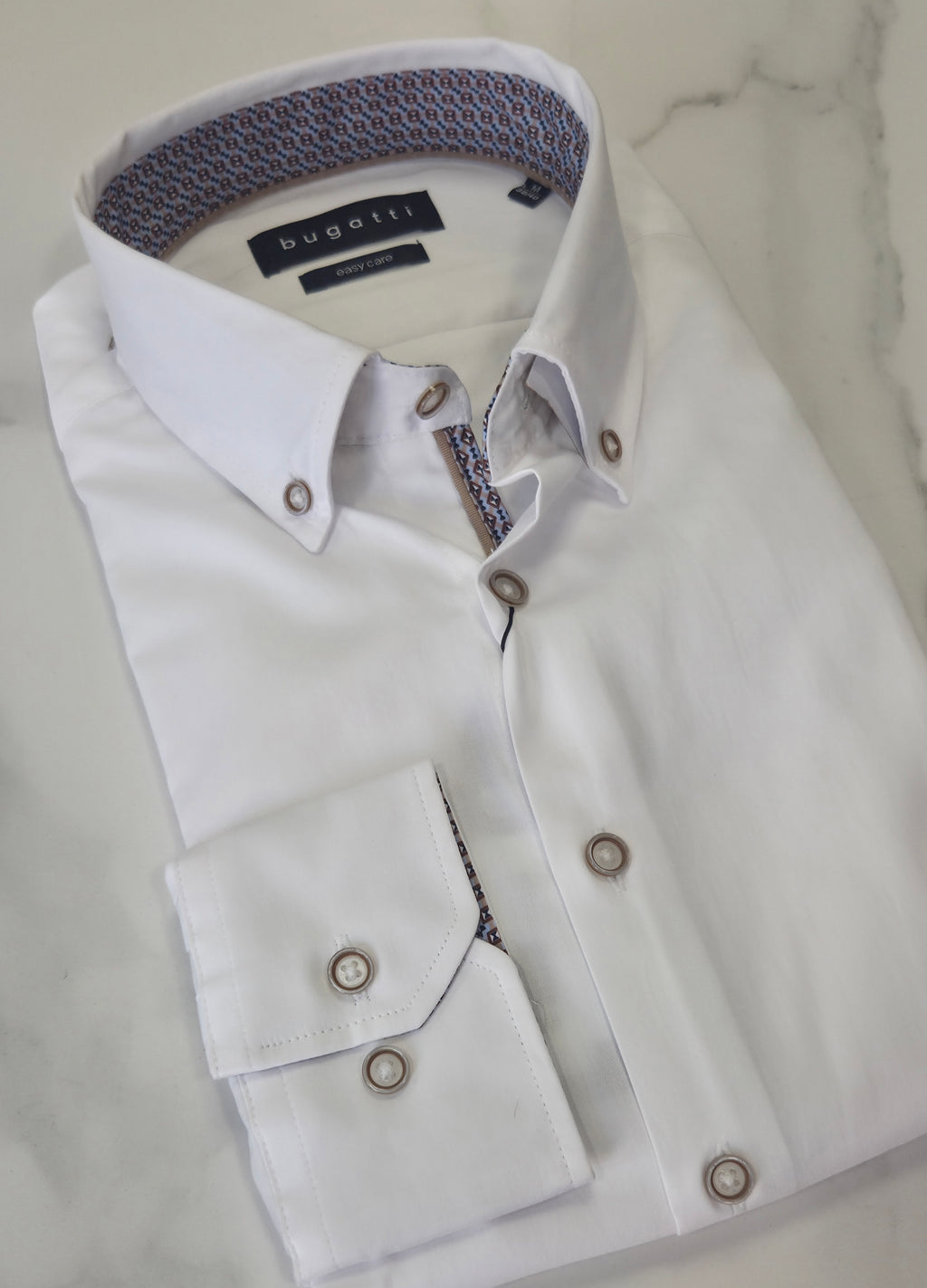 BUGATTI TRIMMED COLLAR/CUFF L/S SHIRT (9350/18509E/10) - WHITE