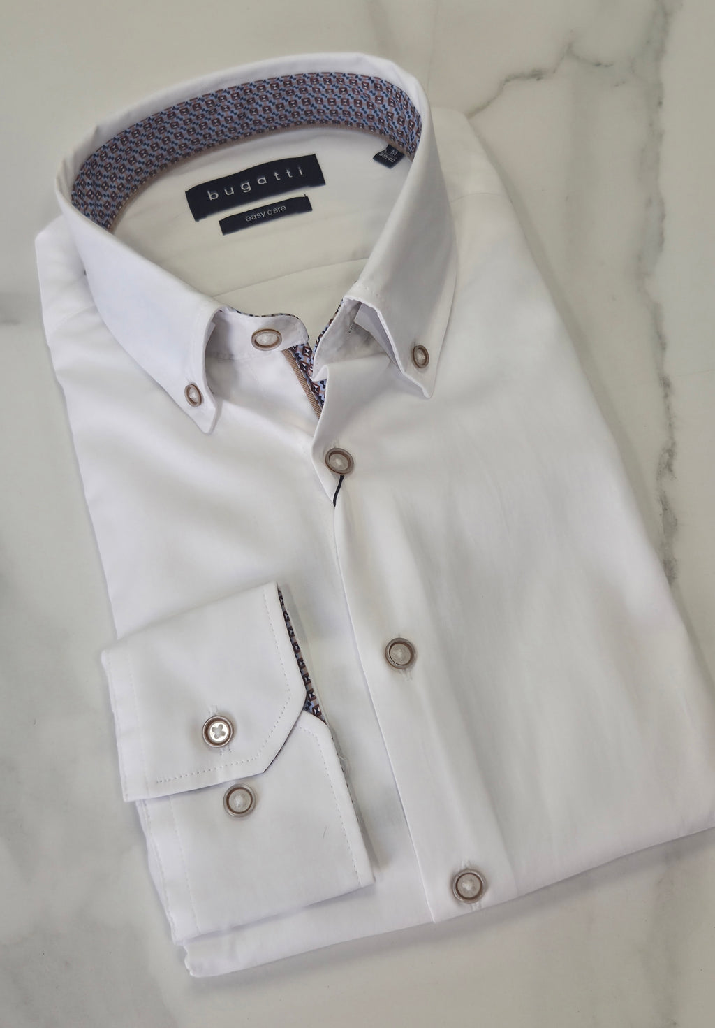 BUGATTI TRIMMED COLLAR/CUFF L/S SHIRT (9350/18509E/10) - WHITE