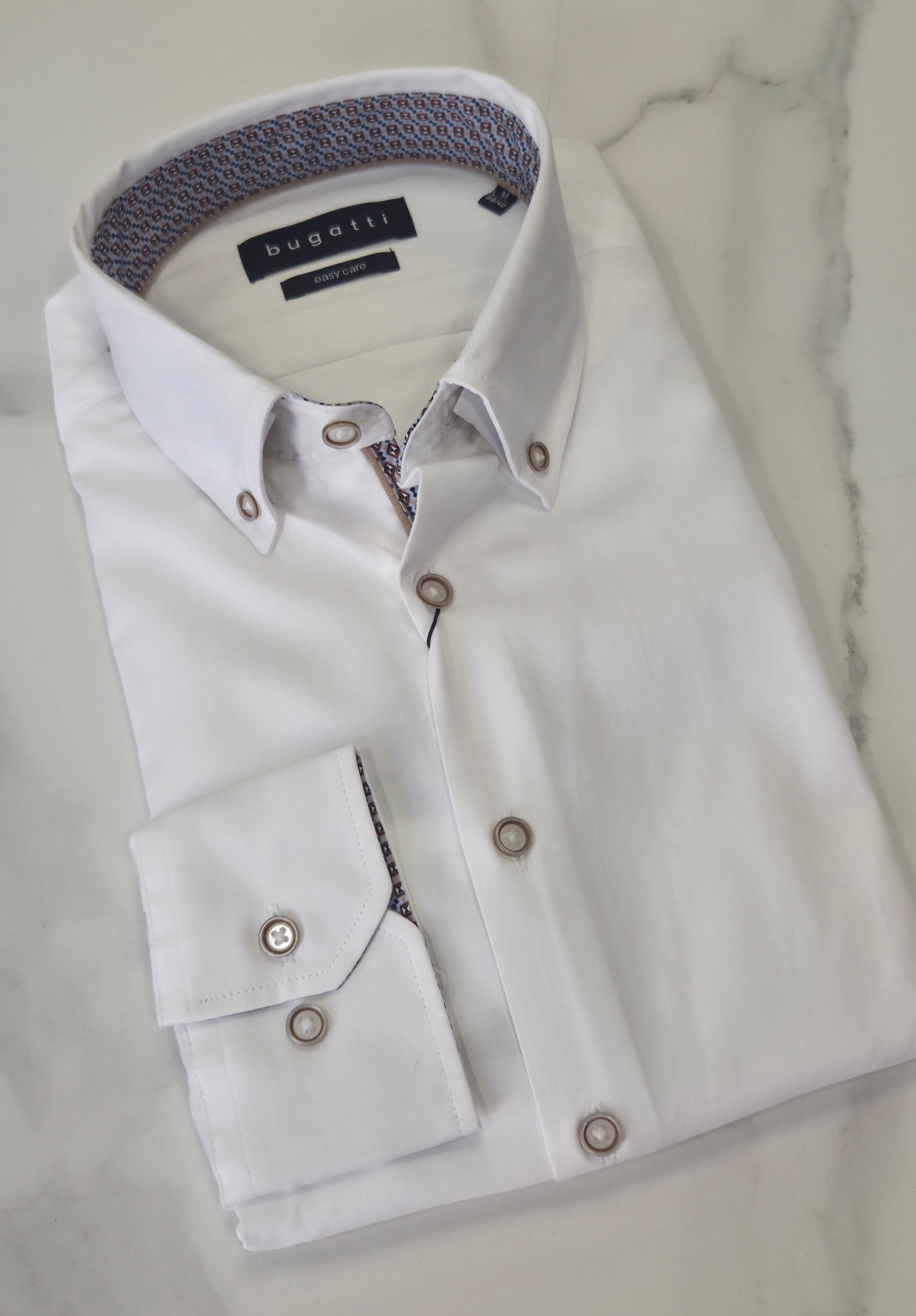 BUGATTI TRIMMED COLLAR/CUFF L/S SHIRT (9350/18509E/10) - WHITE