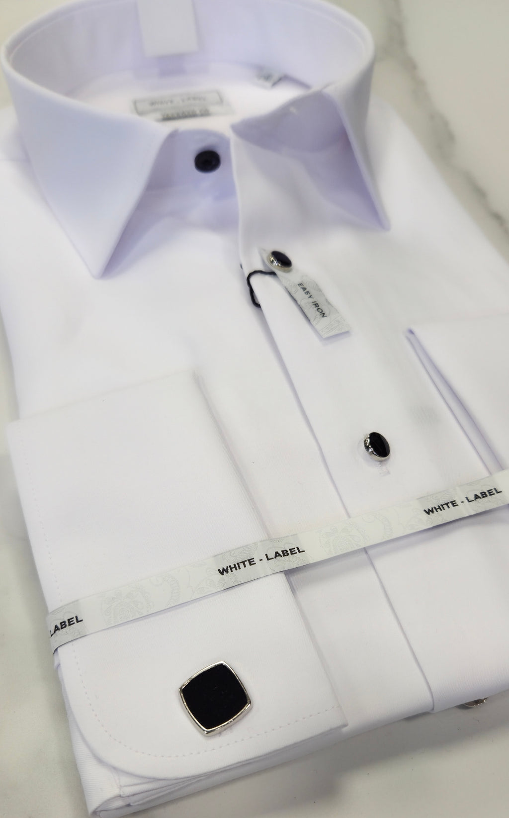 WHITE LABEL TAPERED LUX DOUBLE CUFF SHIRT (82091) - WHITE