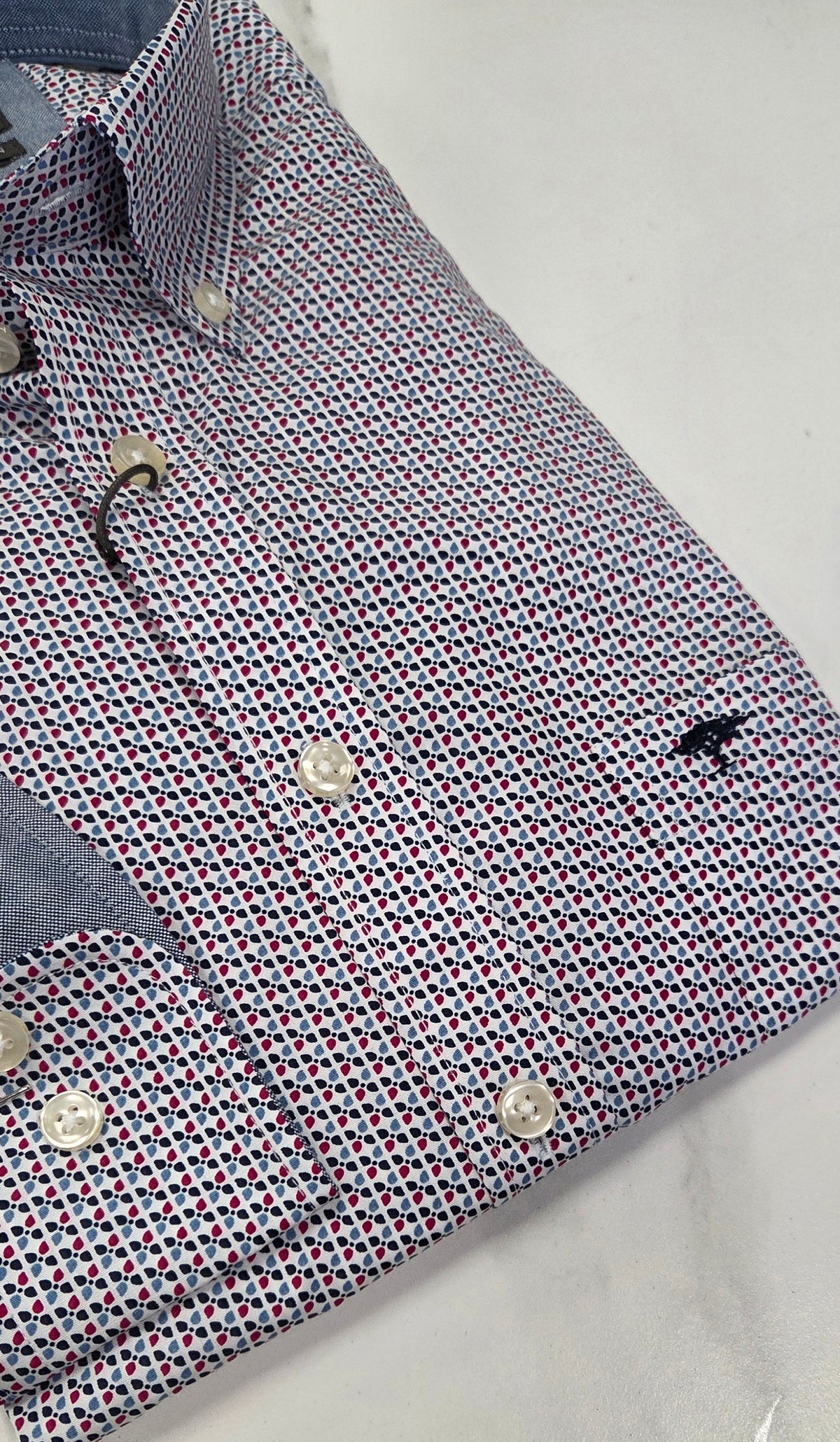 FYNCH HATTON PATTERN L/S SHIRT (16085370/416) - BLUE/RED
