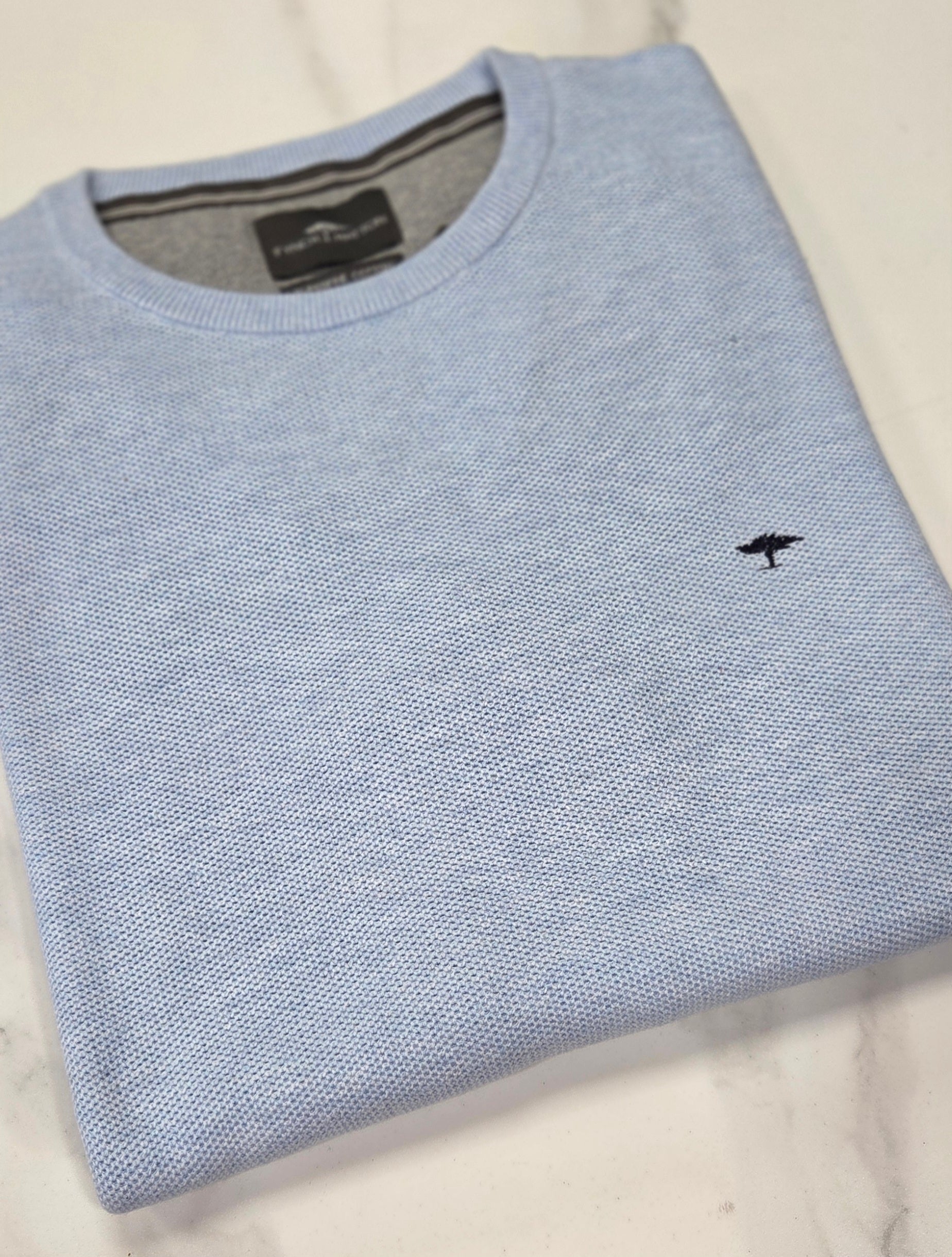 FYNCH HATTON O NECK TEXTURED KNITWEAR  - BABY BLUE