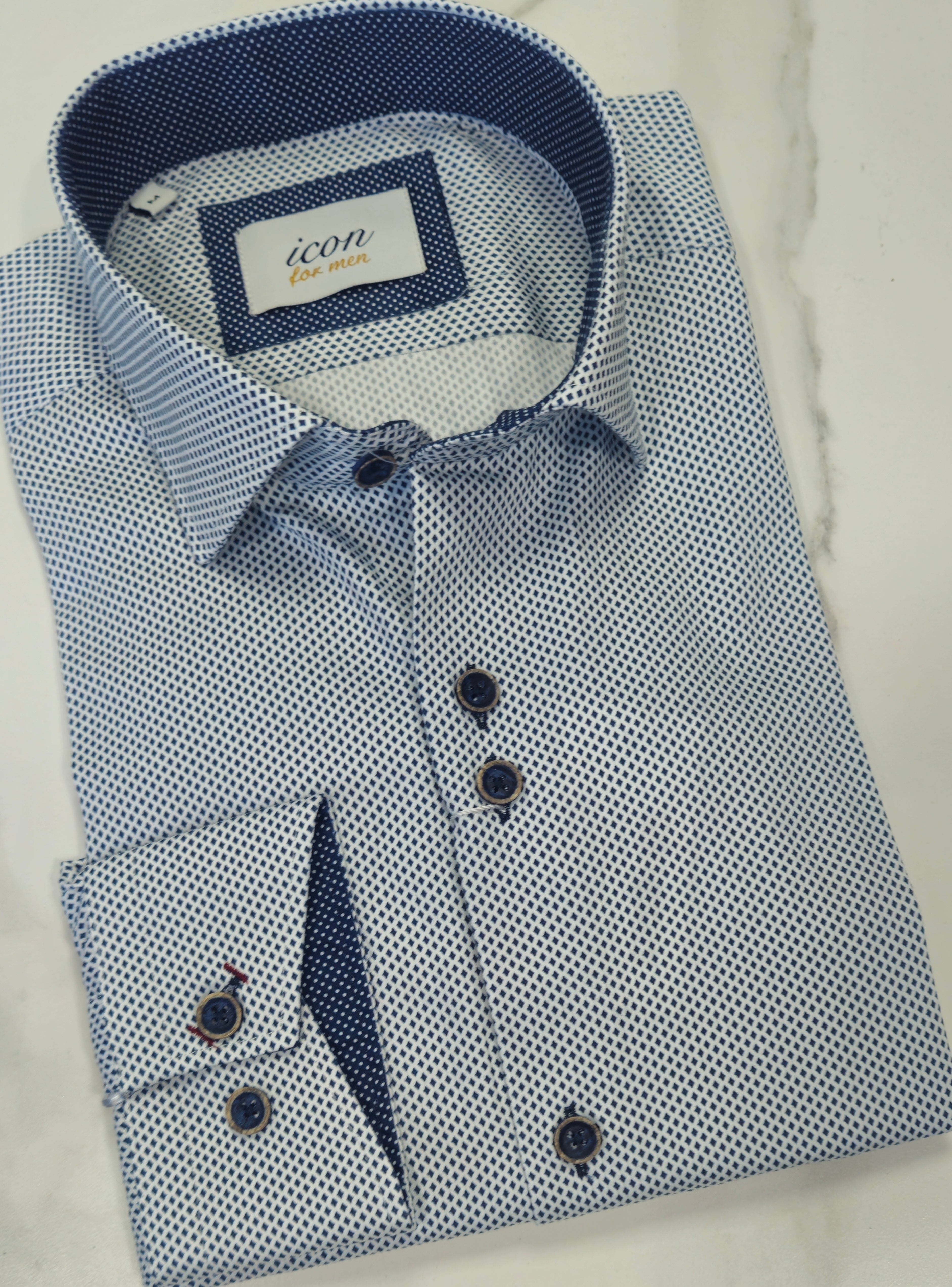 ADVISE/ICON PATTERN L/S SHIRT -WHITE/NAVY