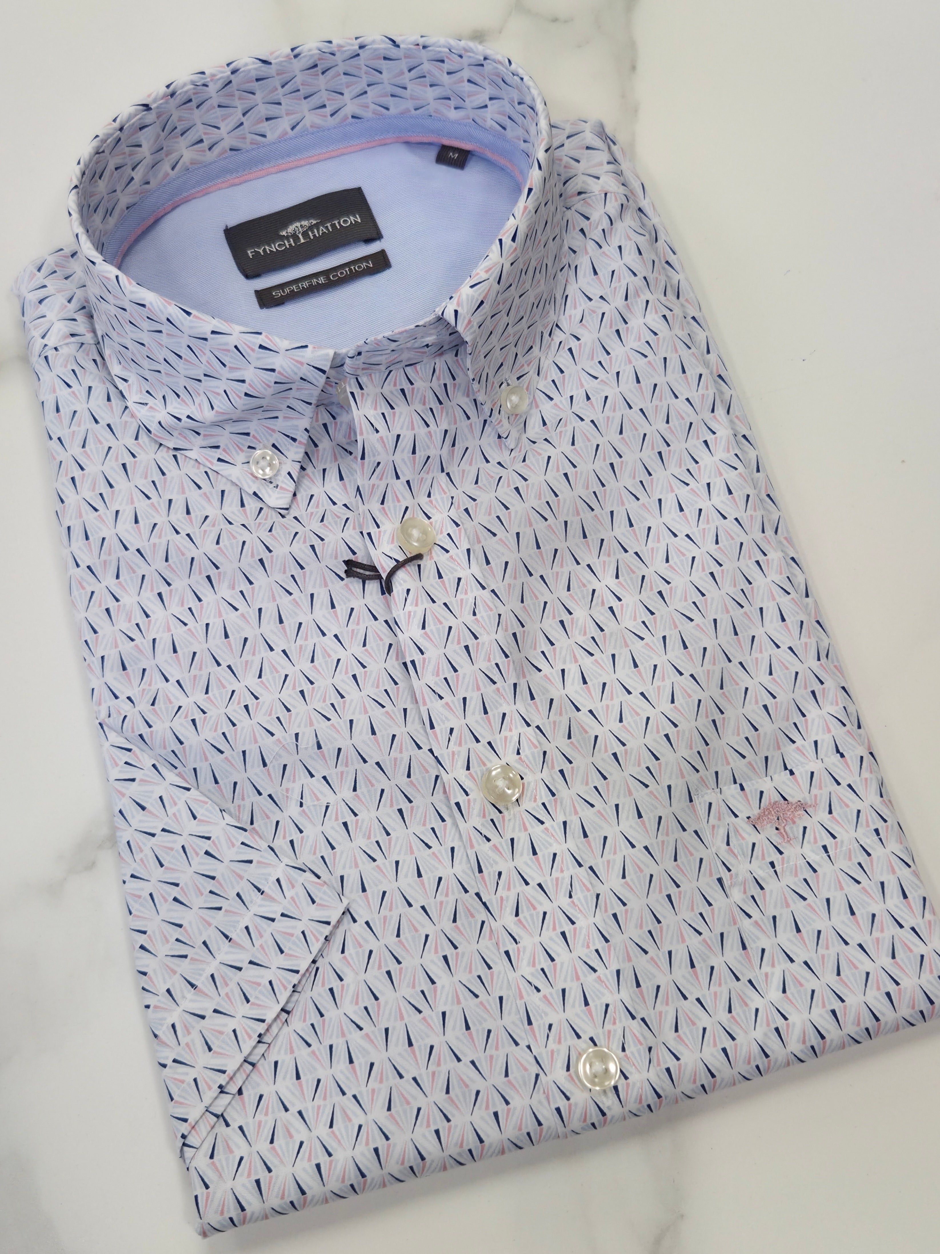 FYNCH HATTON PATTERN S/S SHIRT - BLUE/PINK