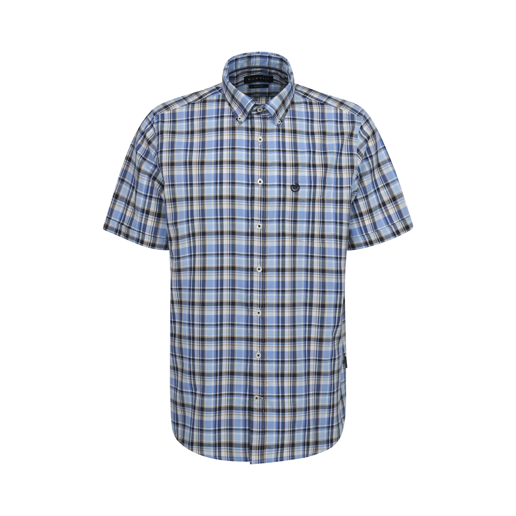 BUGATTI CHECK SHIRT SHORT SLEEVE - BLUE