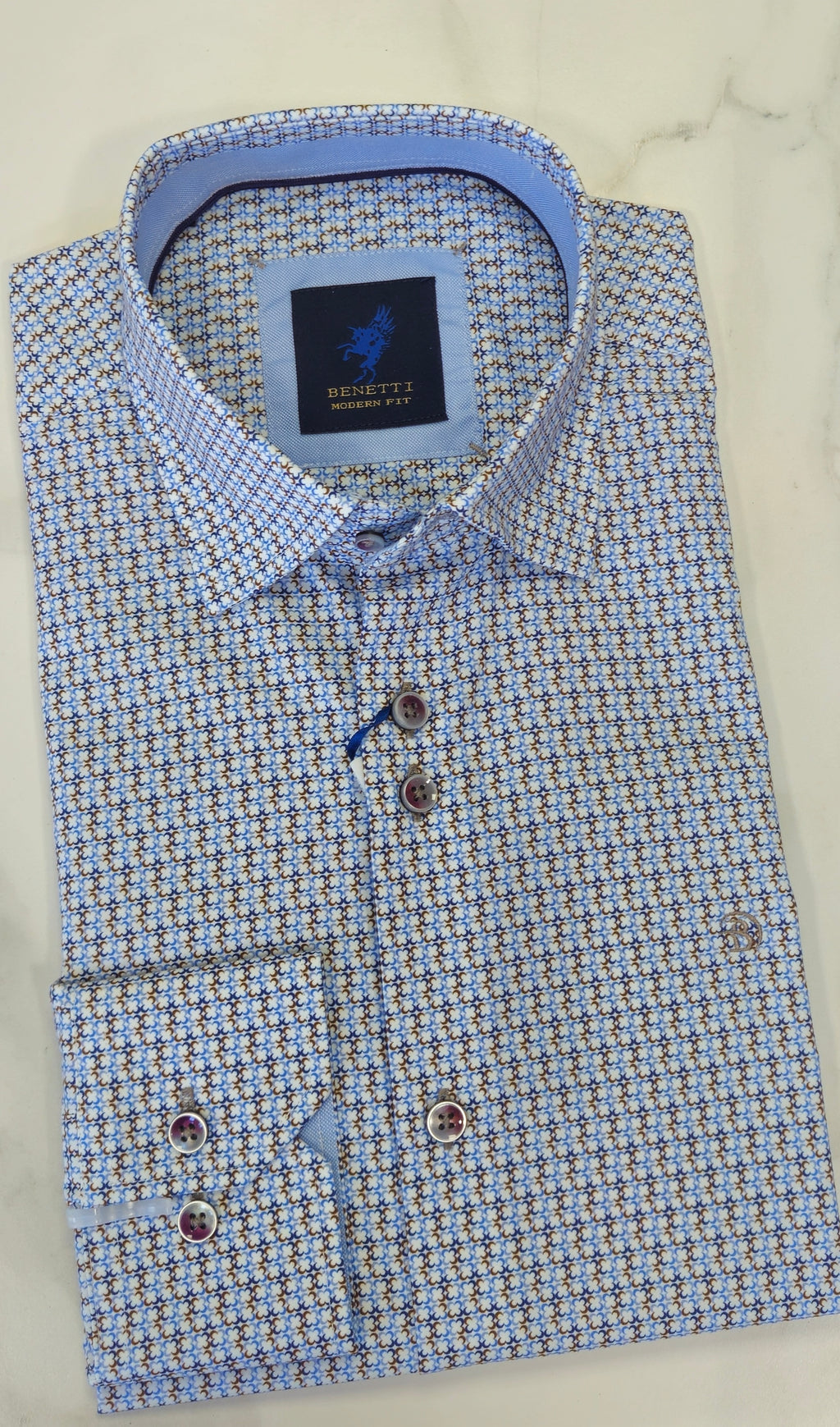 BENETTI STEPHAN L/S SHIRT - BLUE/ BEIGE