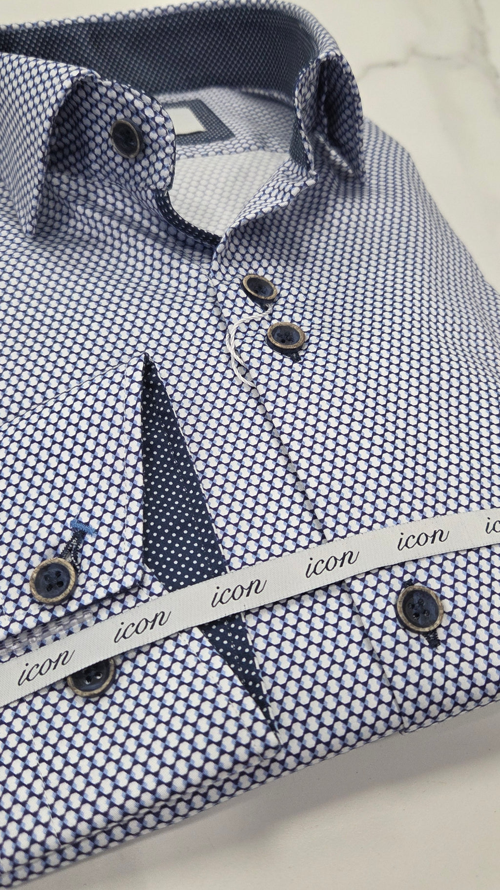 ADVISE ICON PATTERL/S SHIRT (ICN-097) - NAVY/WHITE