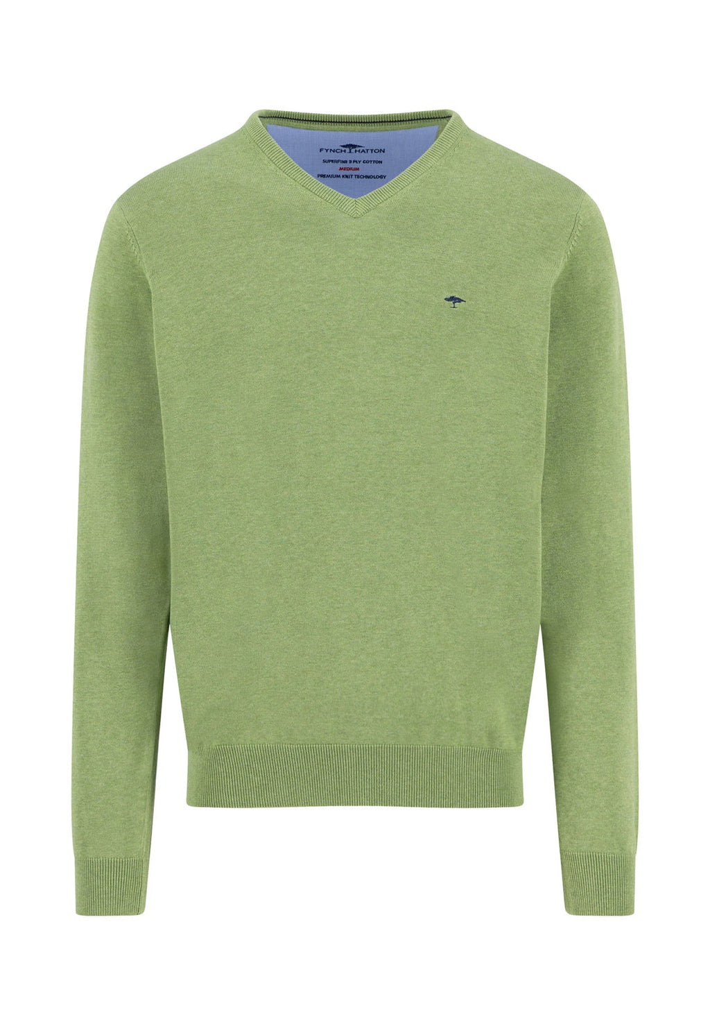 FYNCH HATTON SUPERFINE V-NECK KNITWEAR  - GREEN