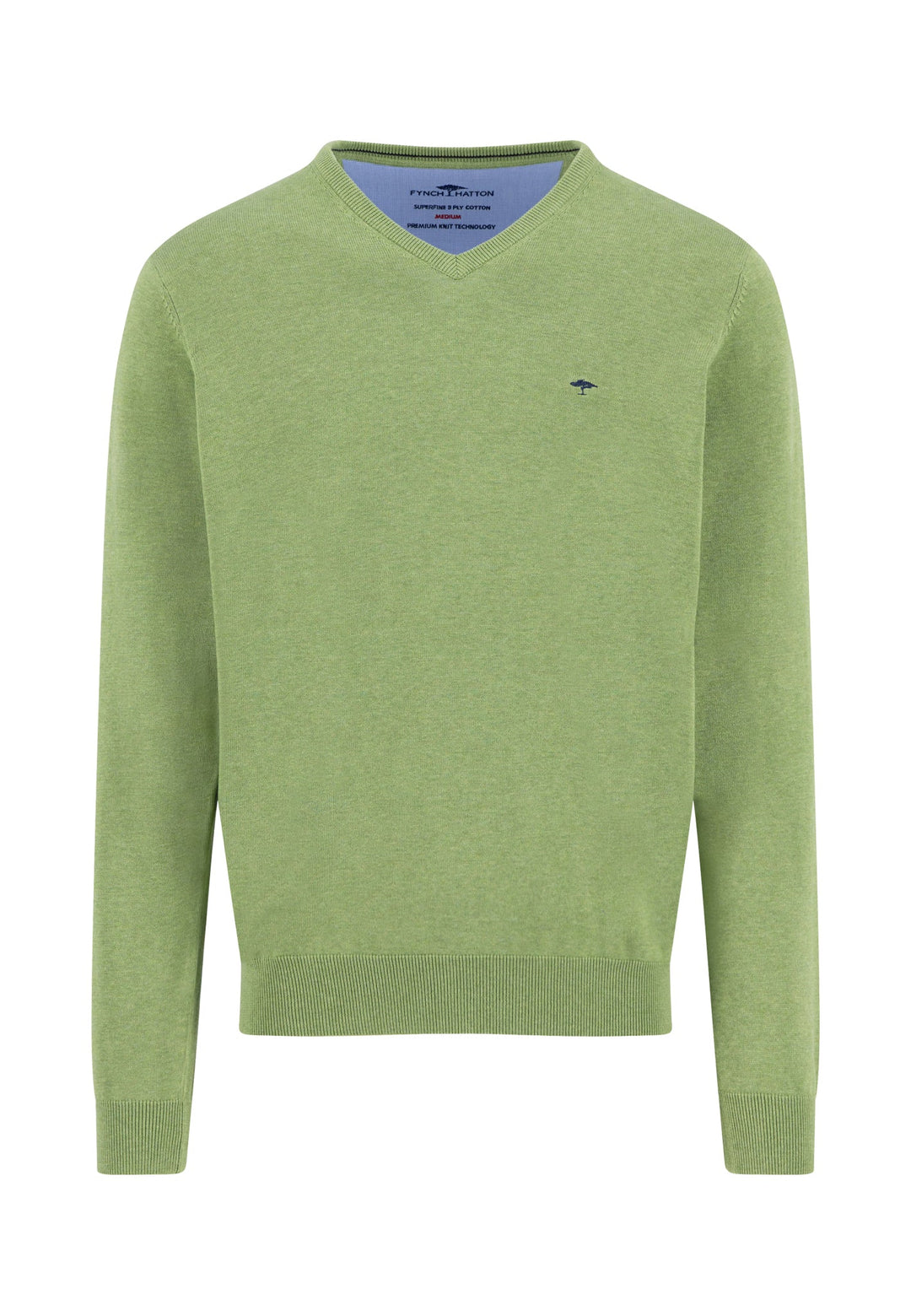 FYNCH HATTON SUPERFINE V-NECK KNITWEAR  - GREEN