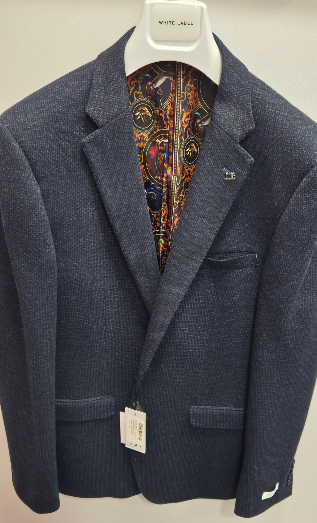 WHITE LABEL TAPERED FIT BASKETWEAVE JASPER BLAZER - NAVY