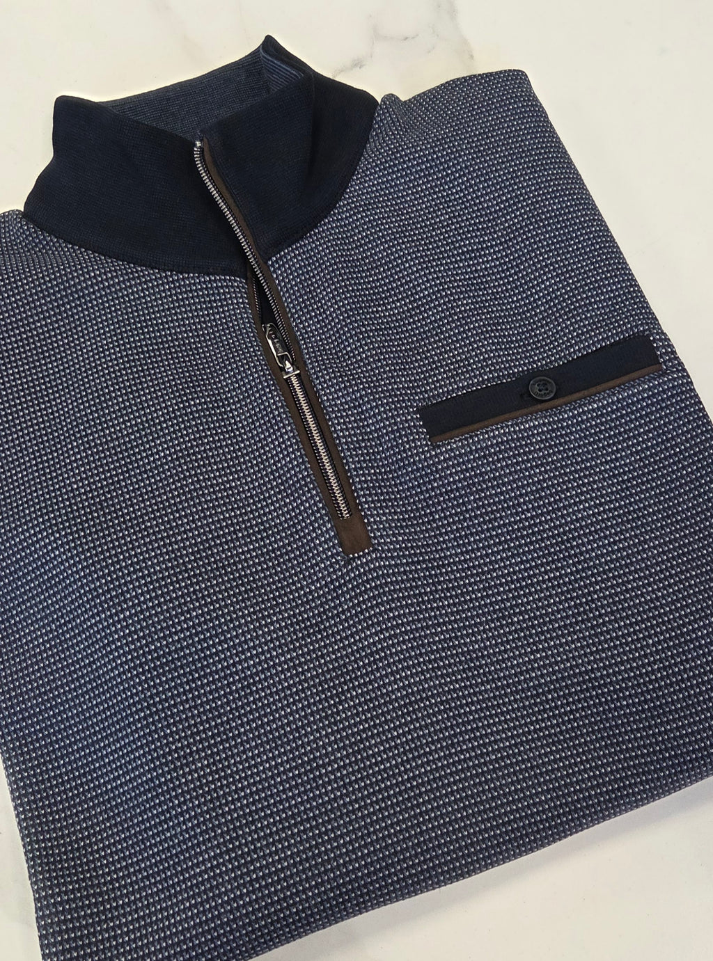 BUGATTI 1/4 ZIP SWEAT KNIT (25058F/390) - NAVYY MIX