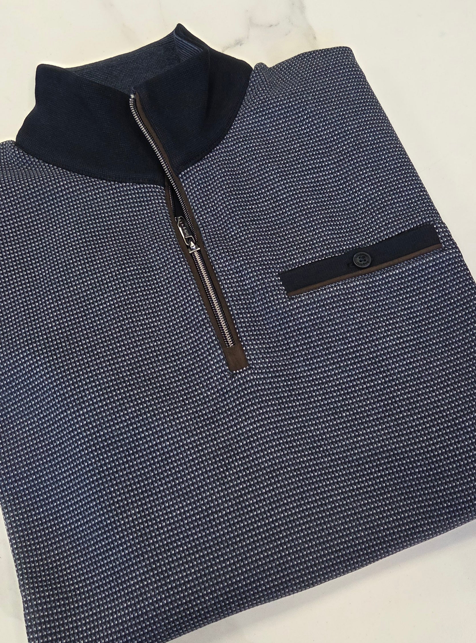 BUGATTI 1/4 ZIP SWEAT KNIT (25058F/390) - NAVYY MIX